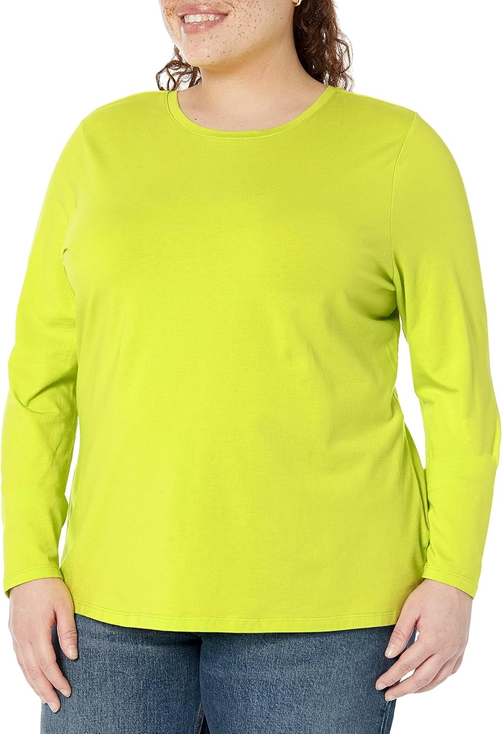 image:imageAmazon Essentials Womens RegularFit LongSleeve Crewneck TShirt Available in Plus SizeLime Green