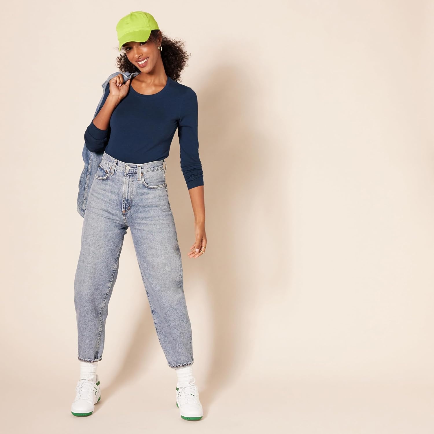 image:imageAmazon Essentials Womens RegularFit LongSleeve Crewneck TShirt Available in Plus SizeNavy