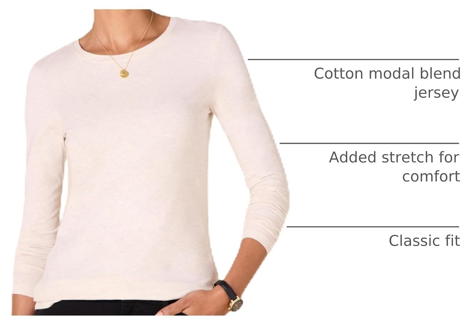 image:imageAmazon Essentials Womens RegularFit LongSleeve Crewneck TShirt Available in Plus SizeOatmeal Heather