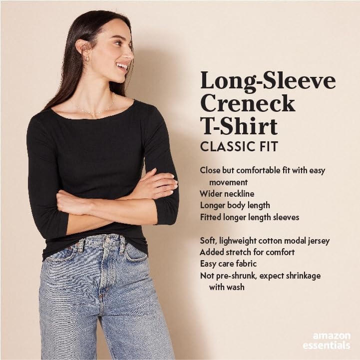 image:imageAmazon Essentials Womens RegularFit LongSleeve Crewneck TShirt Available in Plus SizeOatmeal Heather