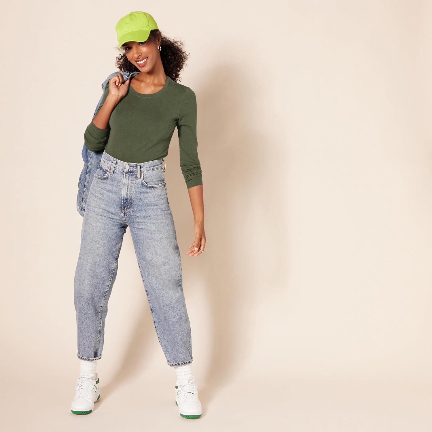 image:imageAmazon Essentials Womens RegularFit LongSleeve Crewneck TShirt Available in Plus SizeOlive