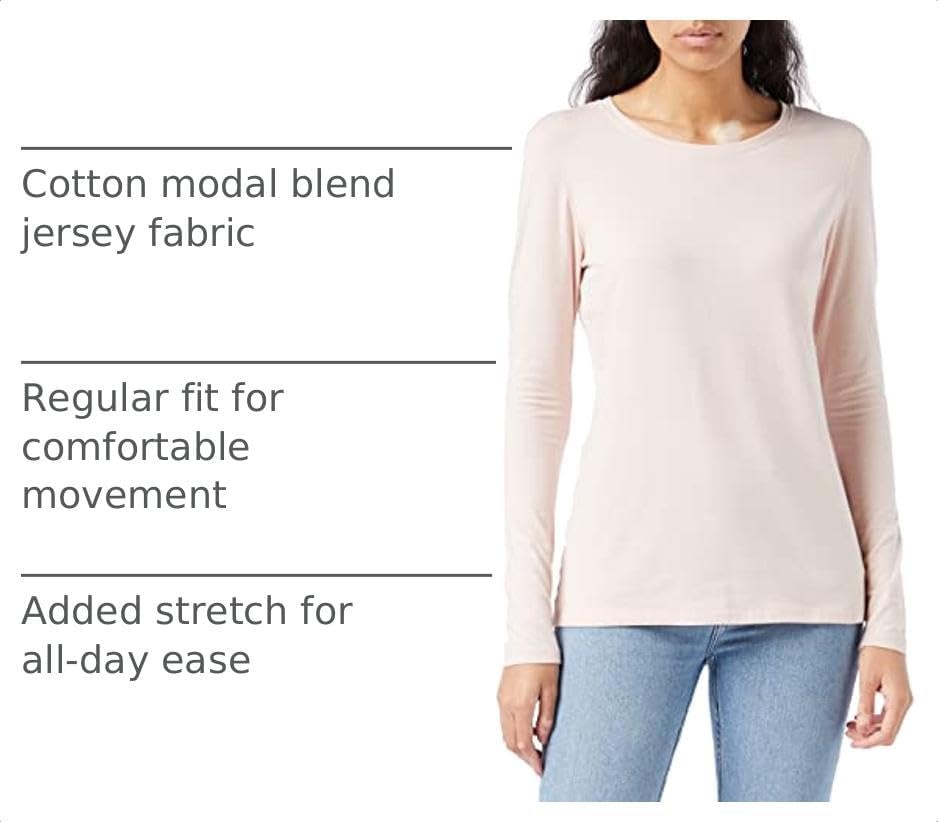 image:imageAmazon Essentials Womens RegularFit LongSleeve Crewneck TShirt Available in Plus SizePale Pink