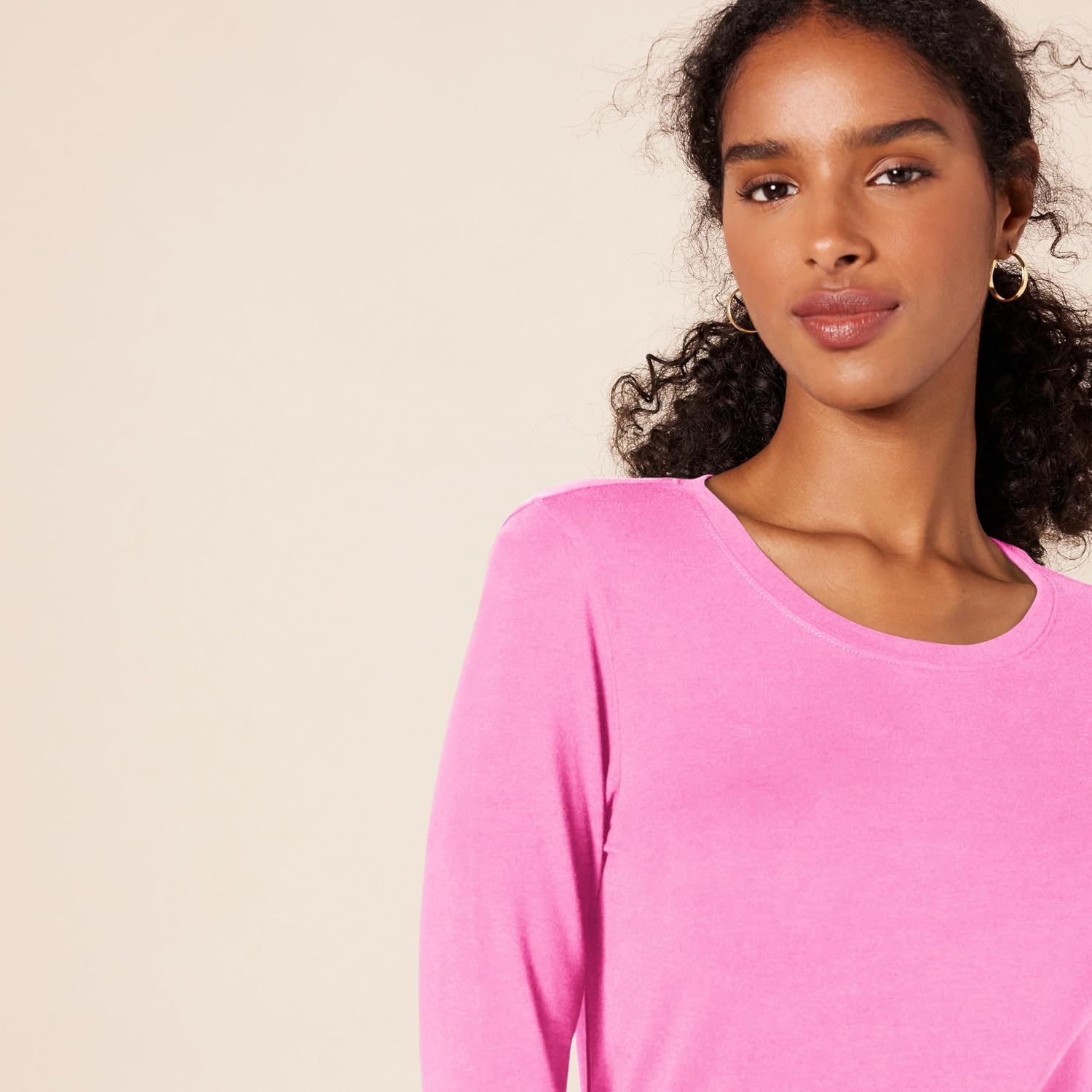 image:imageAmazon Essentials Womens RegularFit LongSleeve Crewneck TShirt Available in Plus SizePink