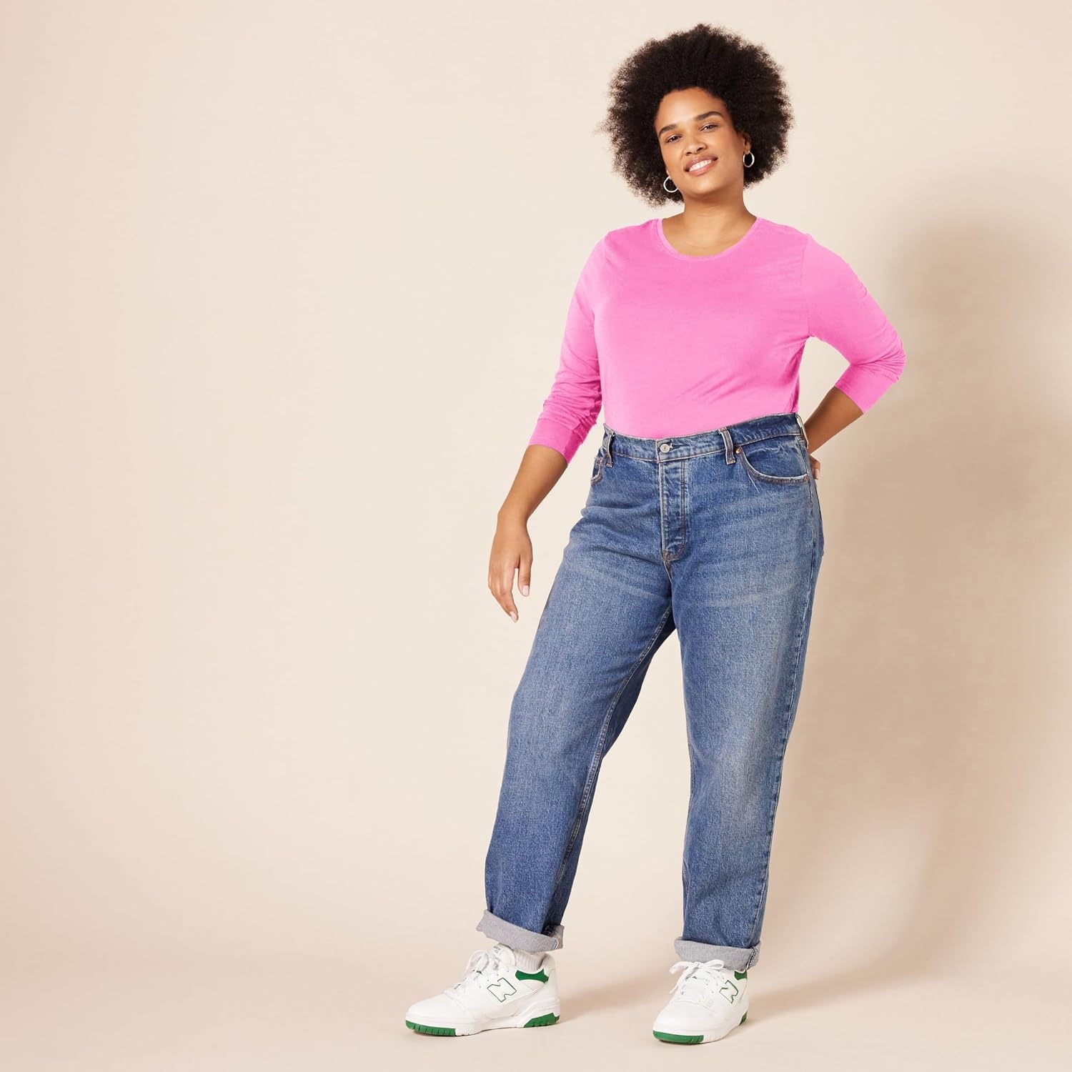 image:imageAmazon Essentials Womens RegularFit LongSleeve Crewneck TShirt Available in Plus SizePink