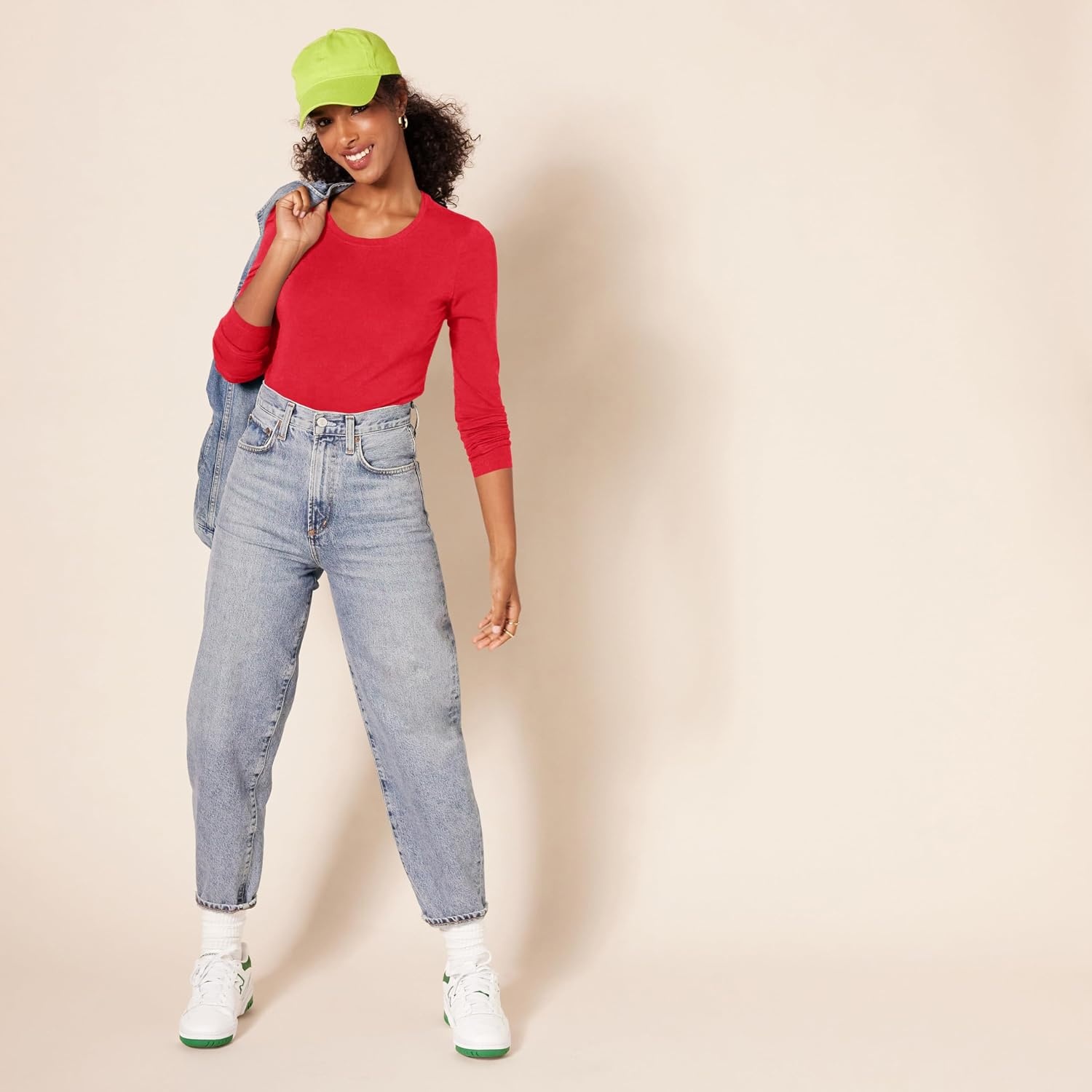 image:imageAmazon Essentials Womens RegularFit LongSleeve Crewneck TShirt Available in Plus SizeRed