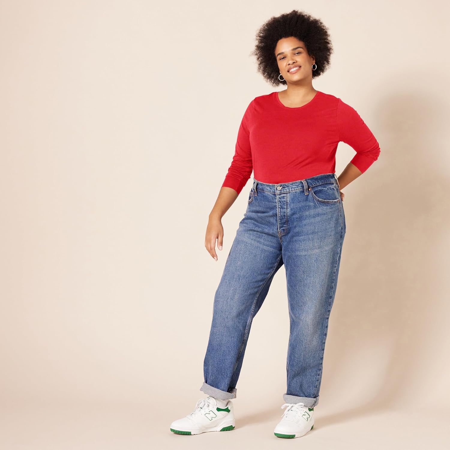 image:imageAmazon Essentials Womens RegularFit LongSleeve Crewneck TShirt Available in Plus SizeRed