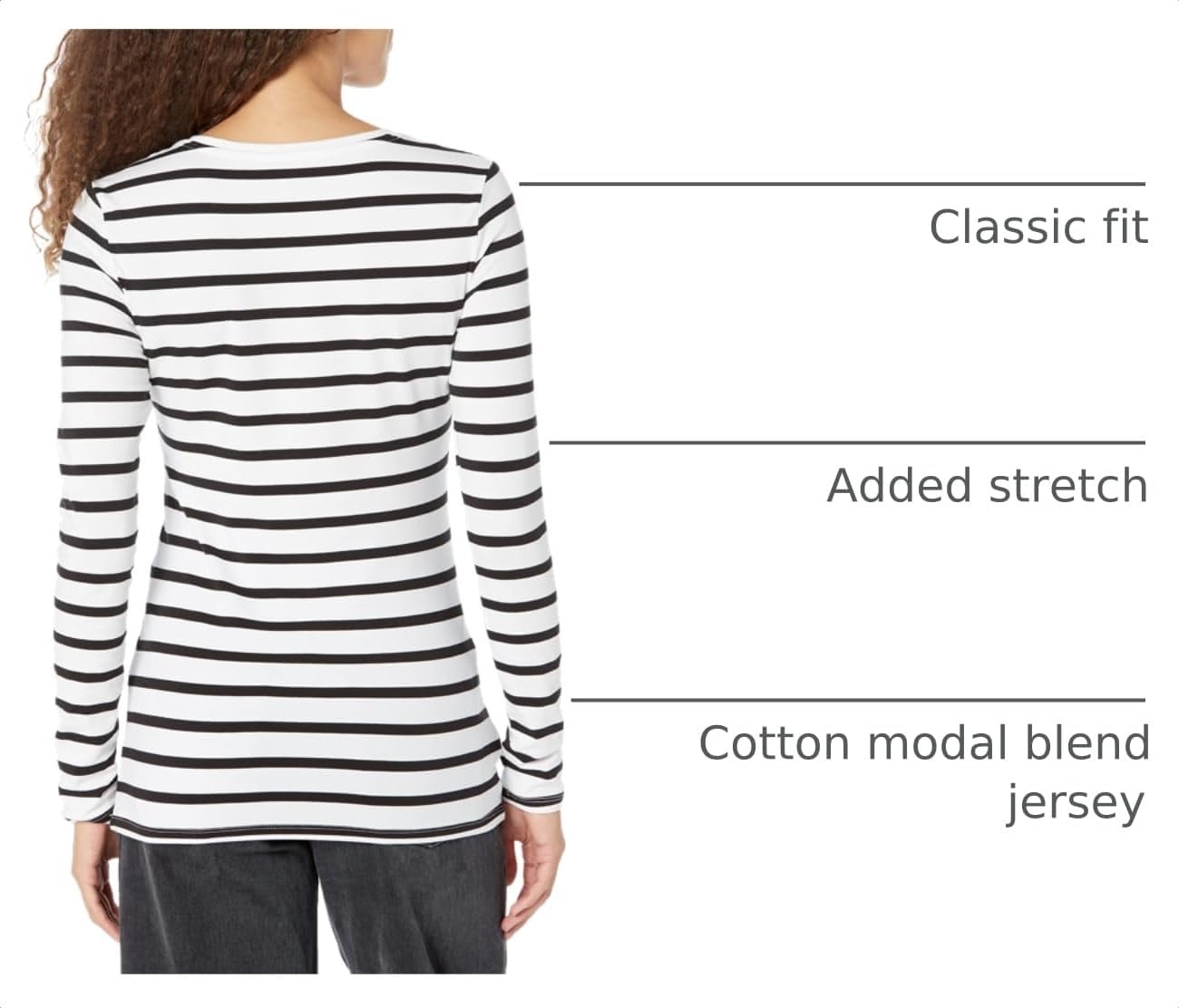 image:imageAmazon Essentials Womens RegularFit LongSleeve Crewneck TShirt Available in Plus SizeWhiteBlack Stripe