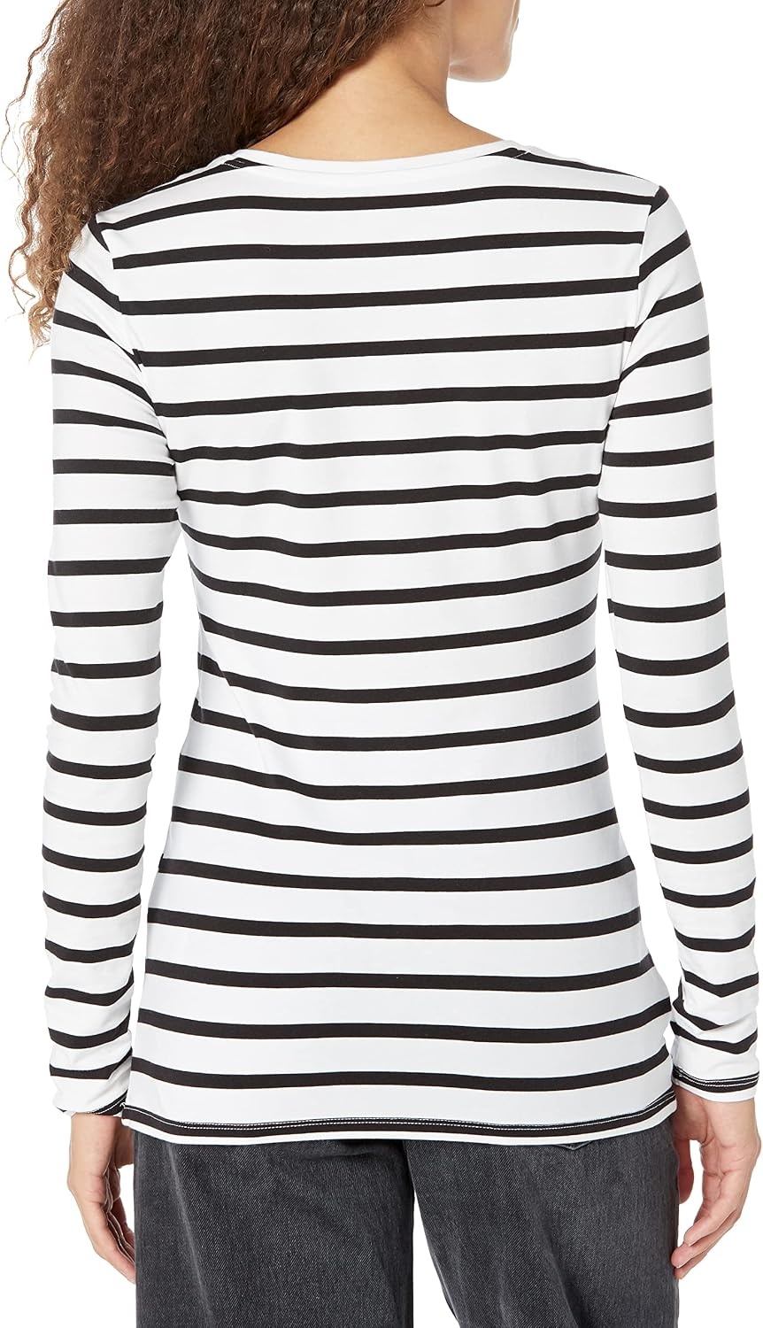 image:imageAmazon Essentials Womens RegularFit LongSleeve Crewneck TShirt Available in Plus SizeWhiteBlack Stripe