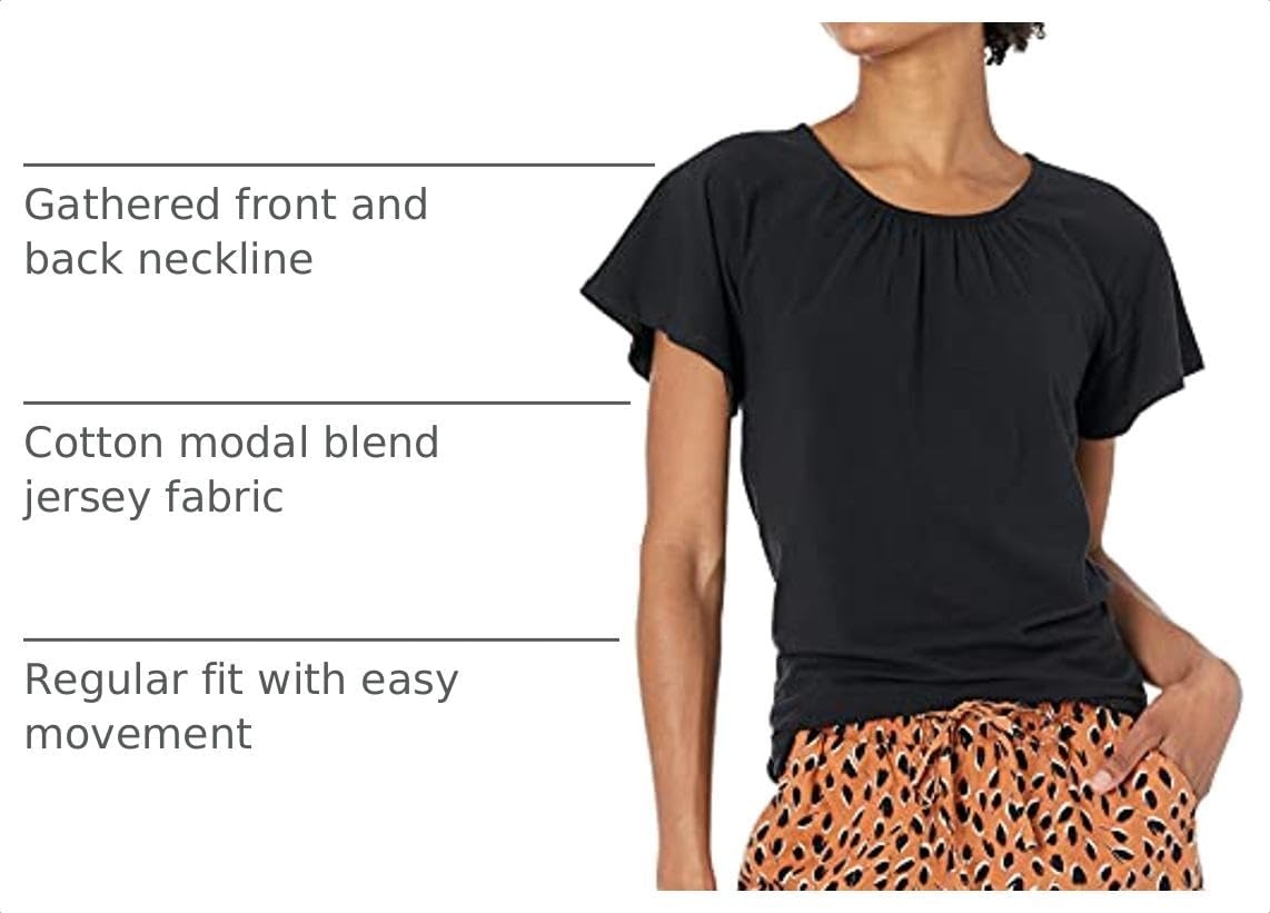 image:imageAmazon Essentials Womens RegularFit Short Flutter Cape Sleeve Crewneck TShirtBlack