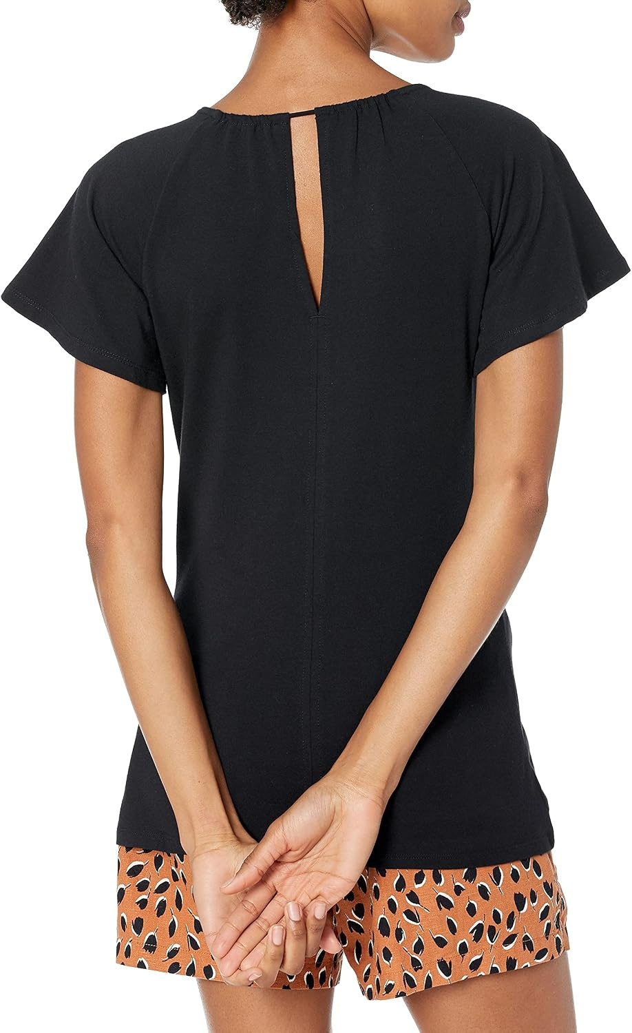 image:imageAmazon Essentials Womens RegularFit Short Flutter Cape Sleeve Crewneck TShirtBlack