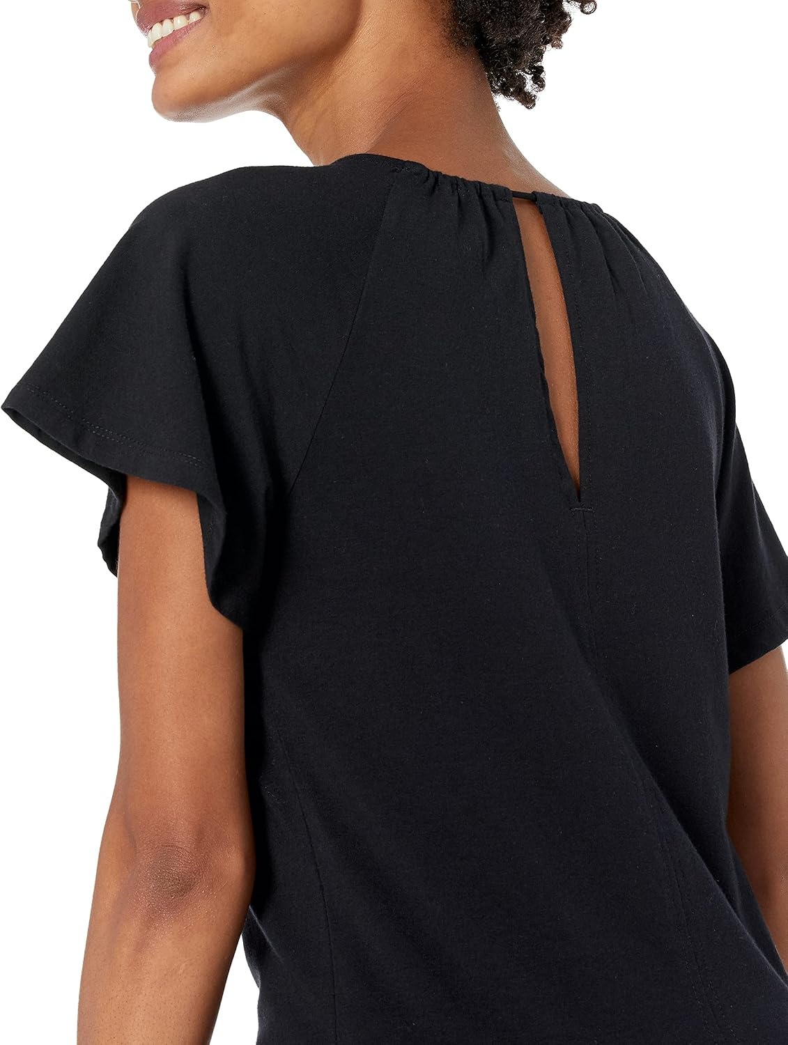 image:imageAmazon Essentials Womens RegularFit Short Flutter Cape Sleeve Crewneck TShirtBlack