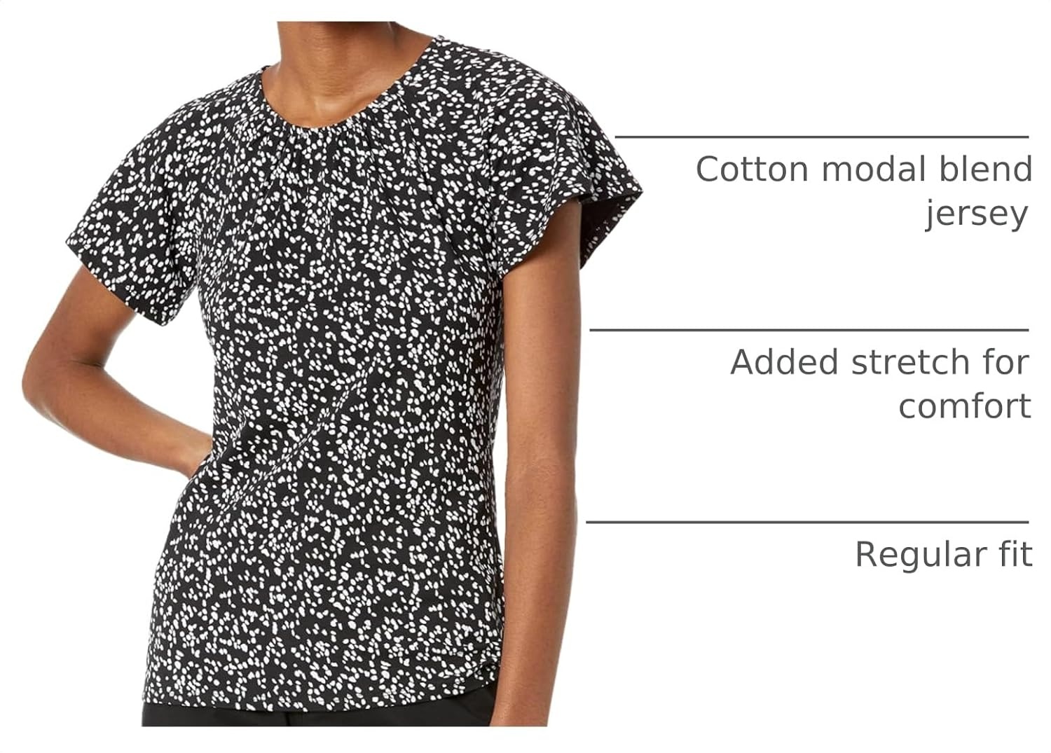 image:imageAmazon Essentials Womens RegularFit Short Flutter Cape Sleeve Crewneck TShirtBlack White Animal Print