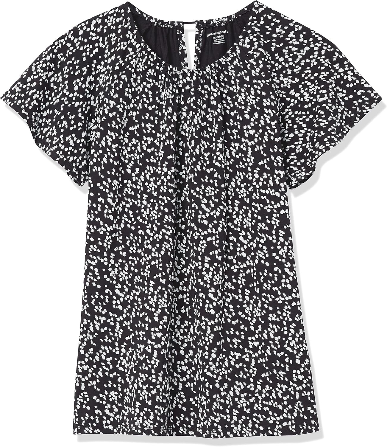image:imageAmazon Essentials Womens RegularFit Short Flutter Cape Sleeve Crewneck TShirtBlack White Animal Print