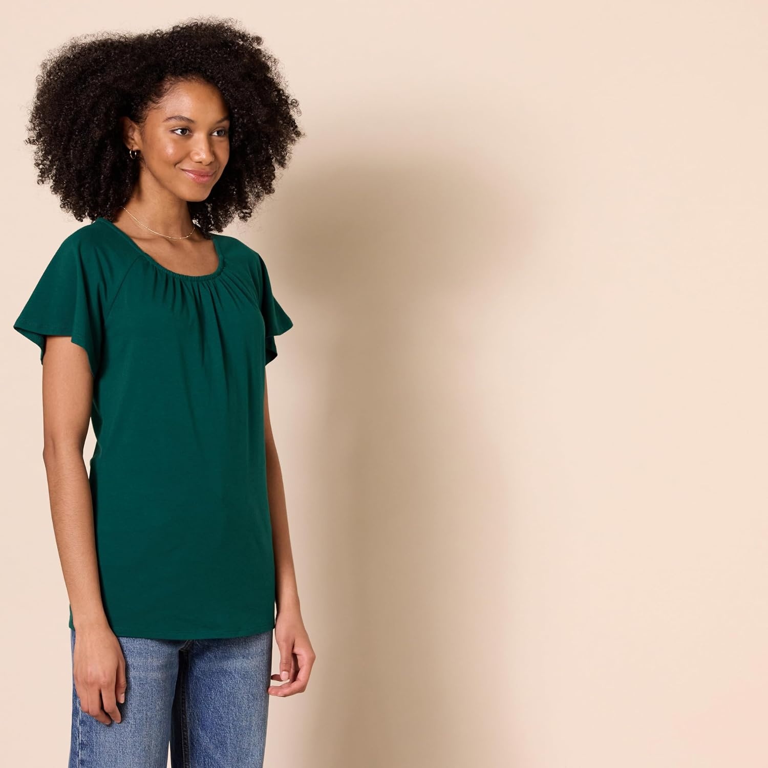 image:imageAmazon Essentials Womens RegularFit Short Flutter Cape Sleeve Crewneck TShirtBotanical Green