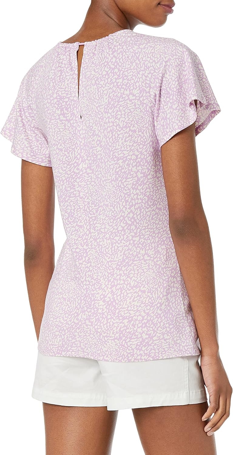 image:imageAmazon Essentials Womens RegularFit Short Flutter Cape Sleeve Crewneck TShirtLilac Animal