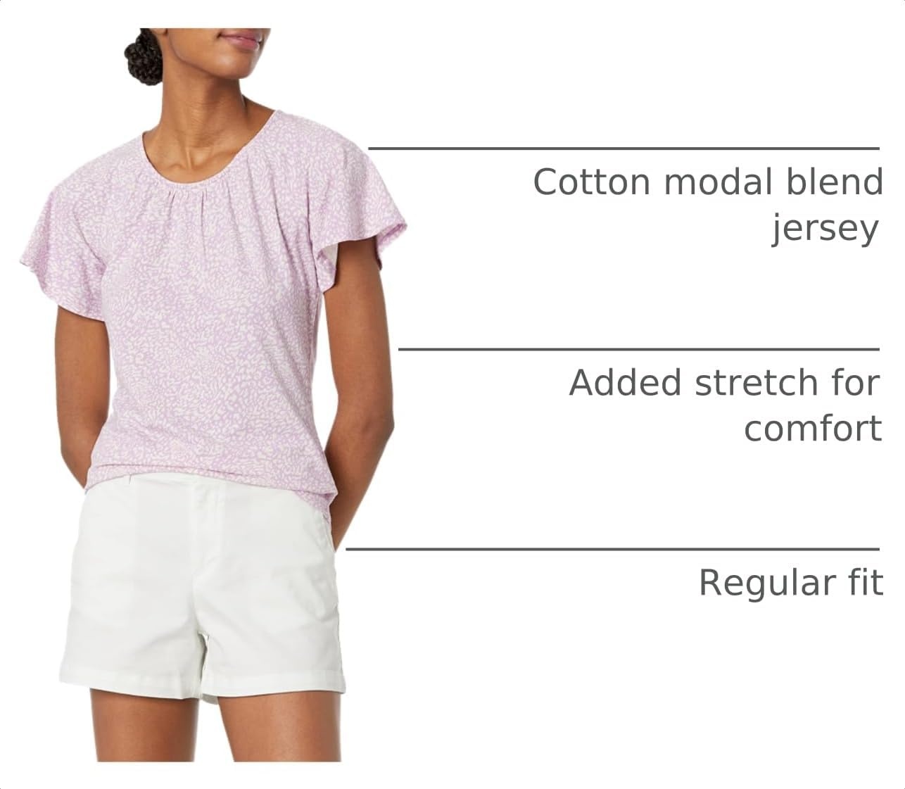 image:imageAmazon Essentials Womens RegularFit Short Flutter Cape Sleeve Crewneck TShirtLilac Animal