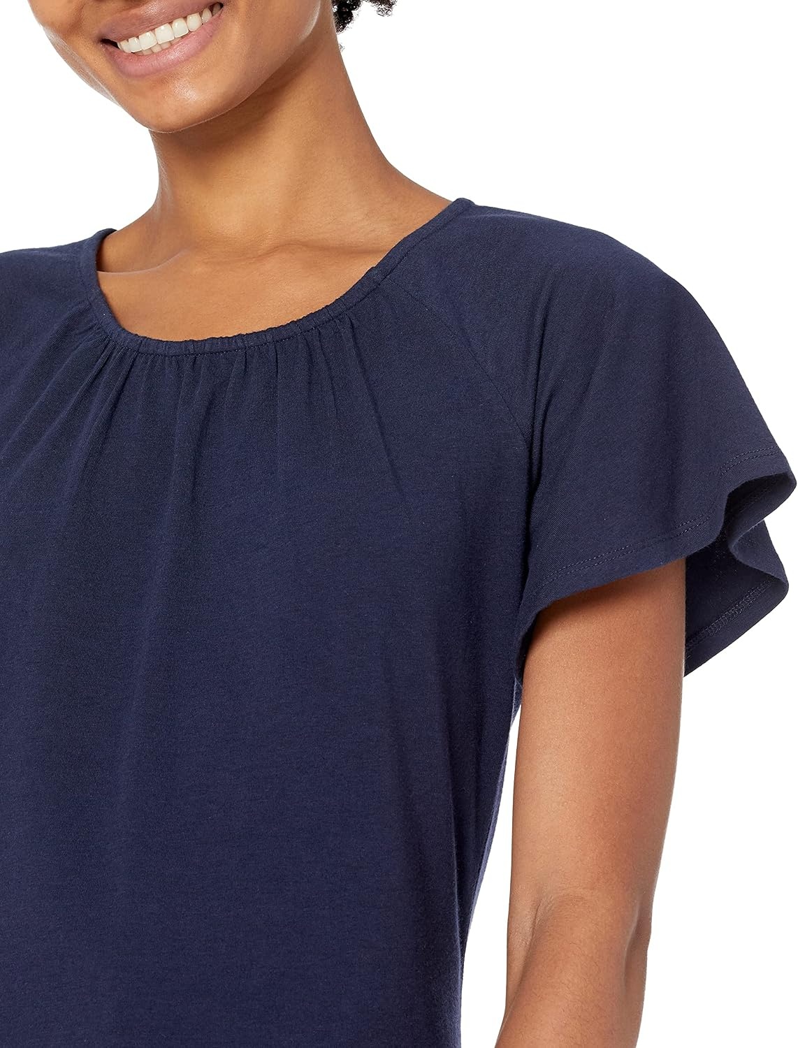 image:imageAmazon Essentials Womens RegularFit Short Flutter Cape Sleeve Crewneck TShirtNavy Blue