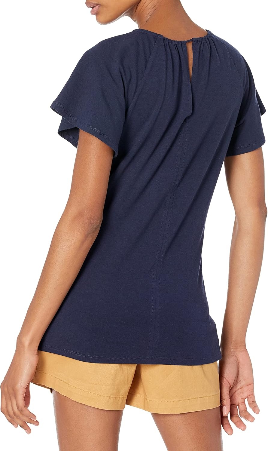 image:imageAmazon Essentials Womens RegularFit Short Flutter Cape Sleeve Crewneck TShirtNavy Blue