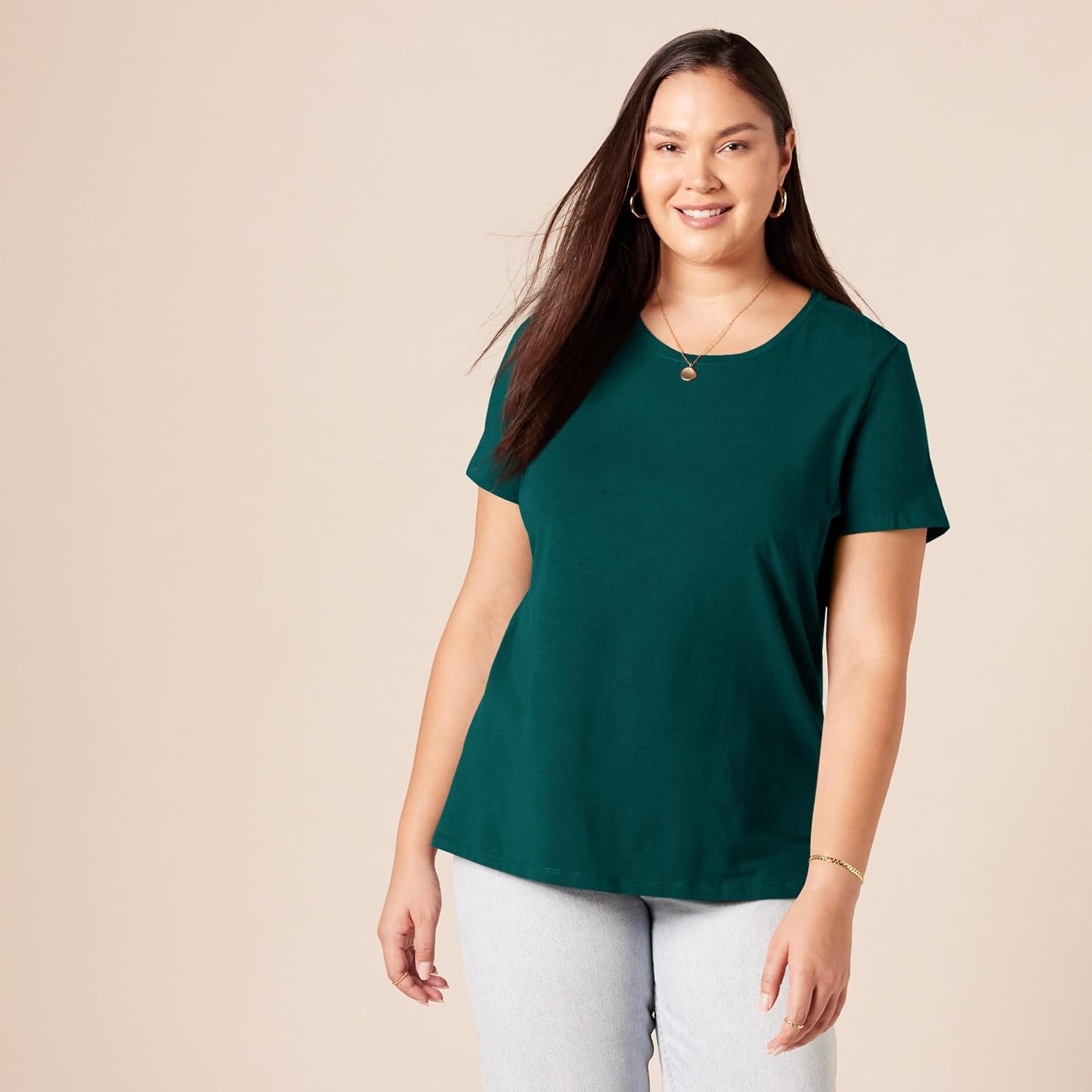 image:imageAmazon Essentials Womens RegularFit ShortSleeve Crewneck TShirt Multipacks2pack Dark GreenPowder Blue