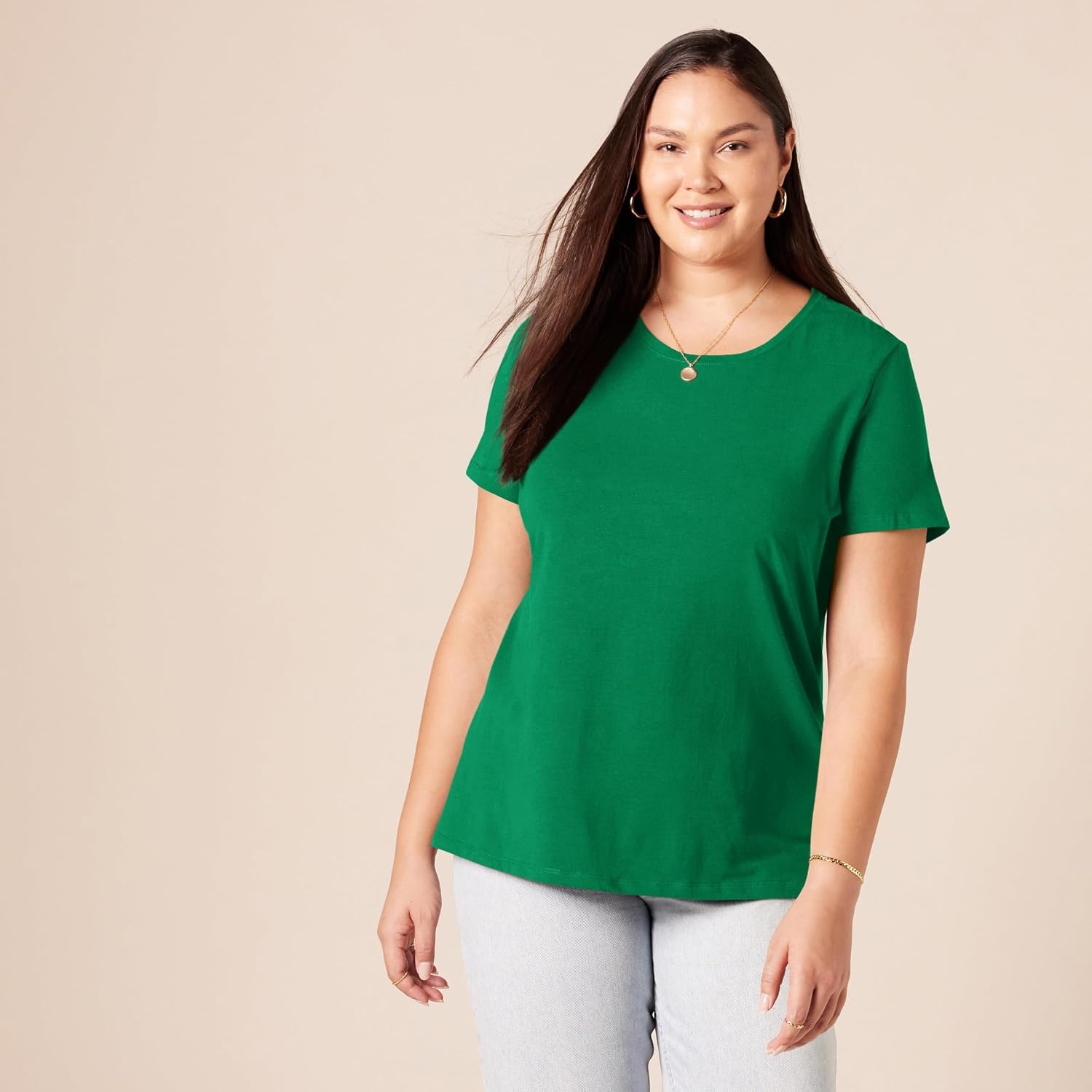 image:imageAmazon Essentials Womens RegularFit ShortSleeve Crewneck TShirt Multipacks2pack GreenLight Pink