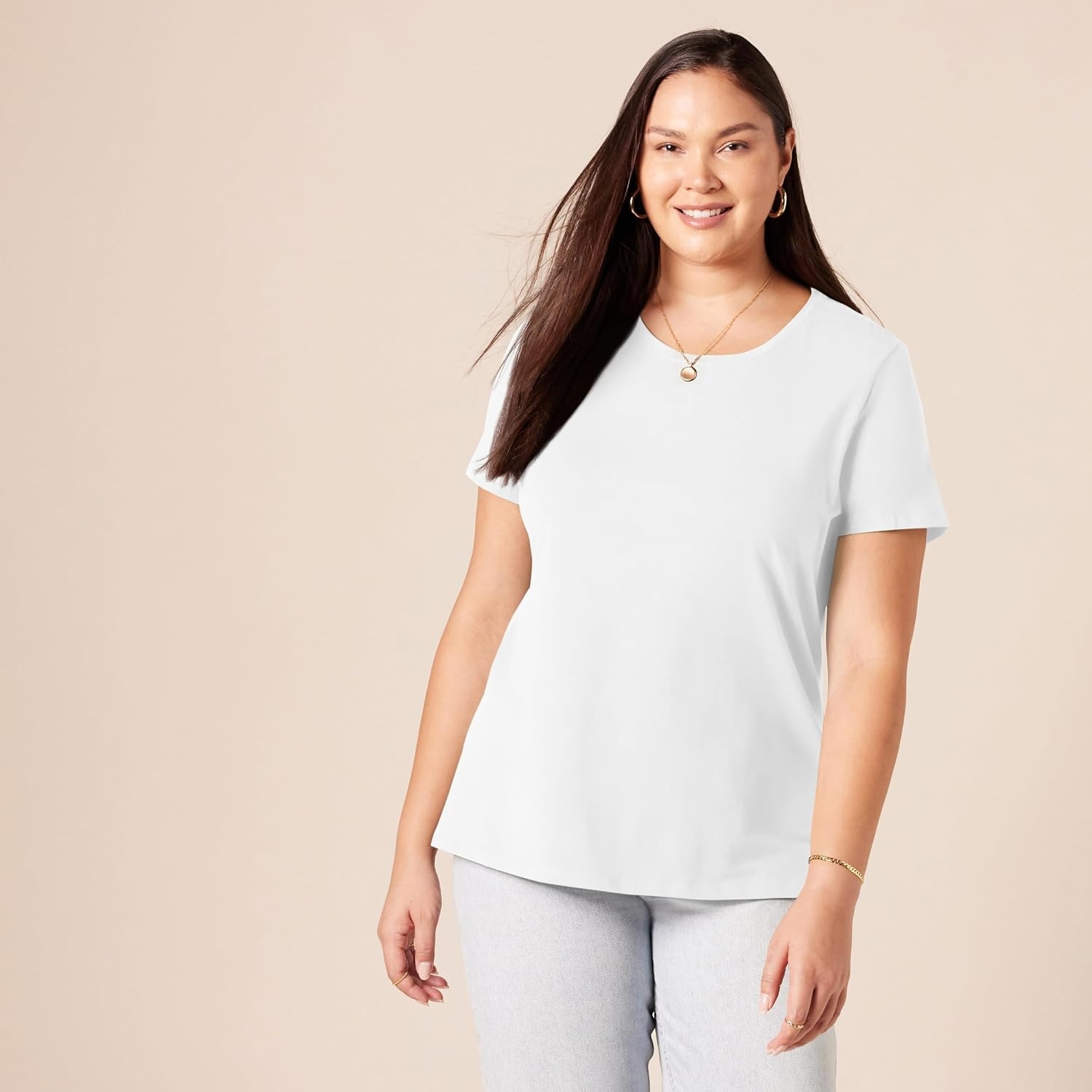 image:imageAmazon Essentials Womens RegularFit ShortSleeve Crewneck TShirt Multipacks2pack Light Blue Tie DyeWhite