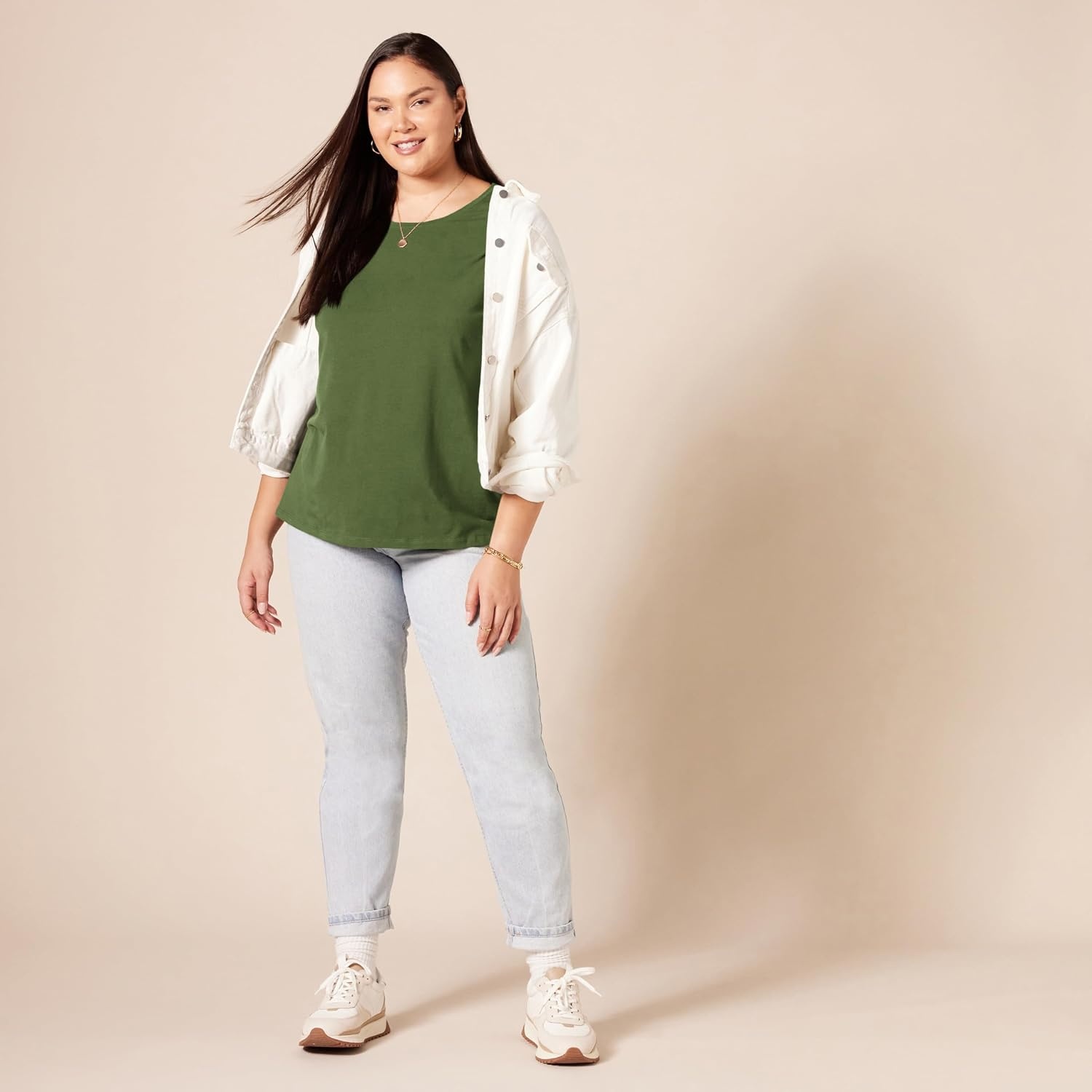 image:imageAmazon Essentials Womens RegularFit ShortSleeve Crewneck TShirt Multipacks2pack Military GreenMint