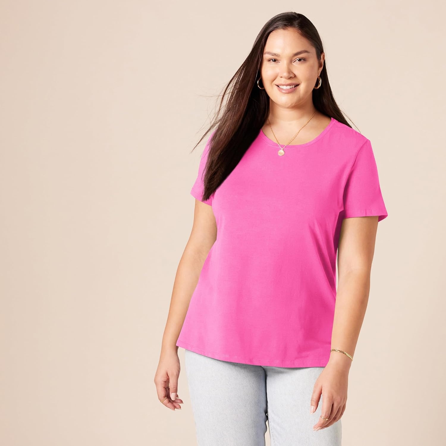 image:imageAmazon Essentials Womens RegularFit ShortSleeve Crewneck TShirt Multipacks2pack Whitetwo HeartsPink