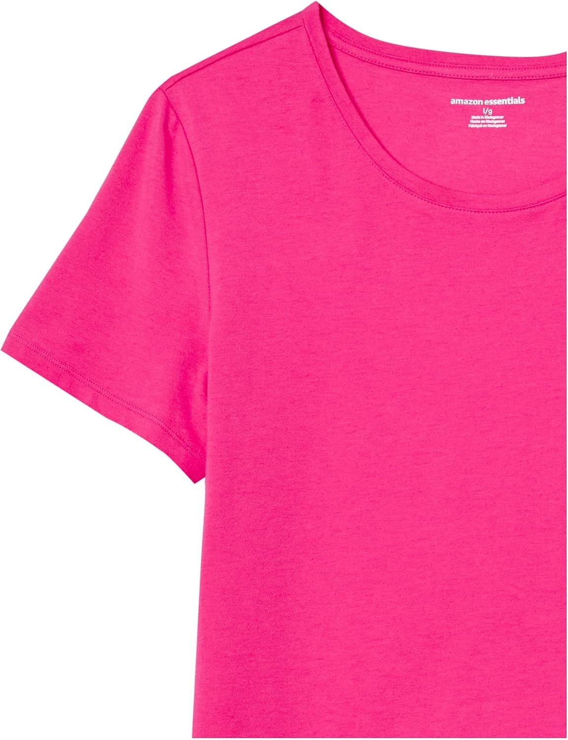 image:imageAmazon Essentials Womens RegularFit ShortSleeve Crewneck TShirt MultipacksHot PinkWhite