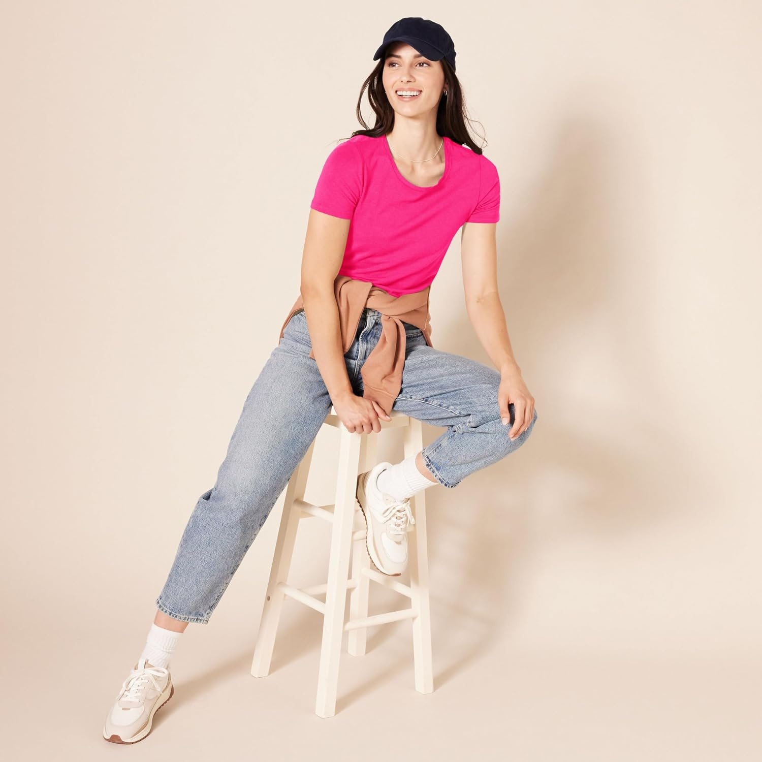 image:imageAmazon Essentials Womens RegularFit ShortSleeve Crewneck TShirt MultipacksHot PinkWhite