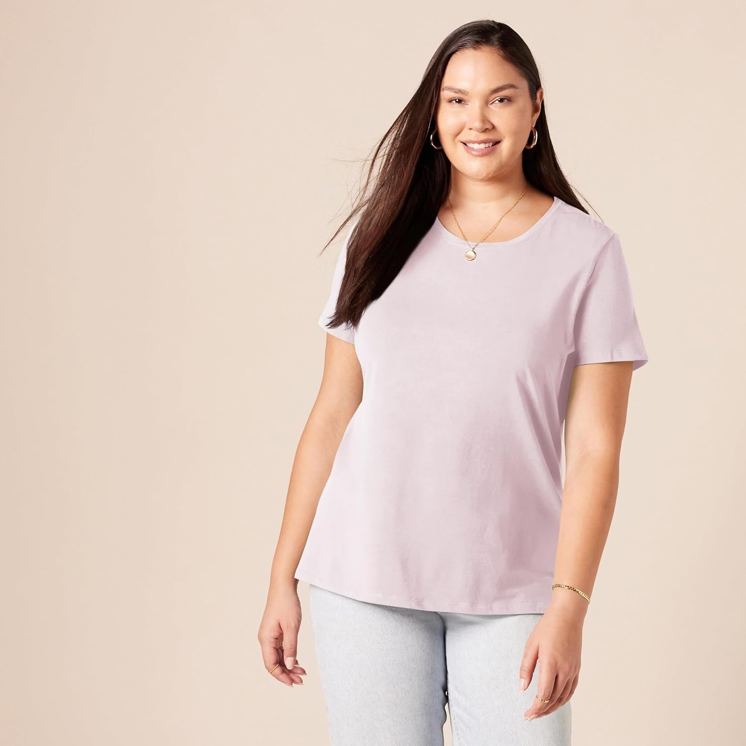 image:imageAmazon Essentials Womens RegularFit ShortSleeve Crewneck TShirt MultipacksLight PurpleCharcoal Heather