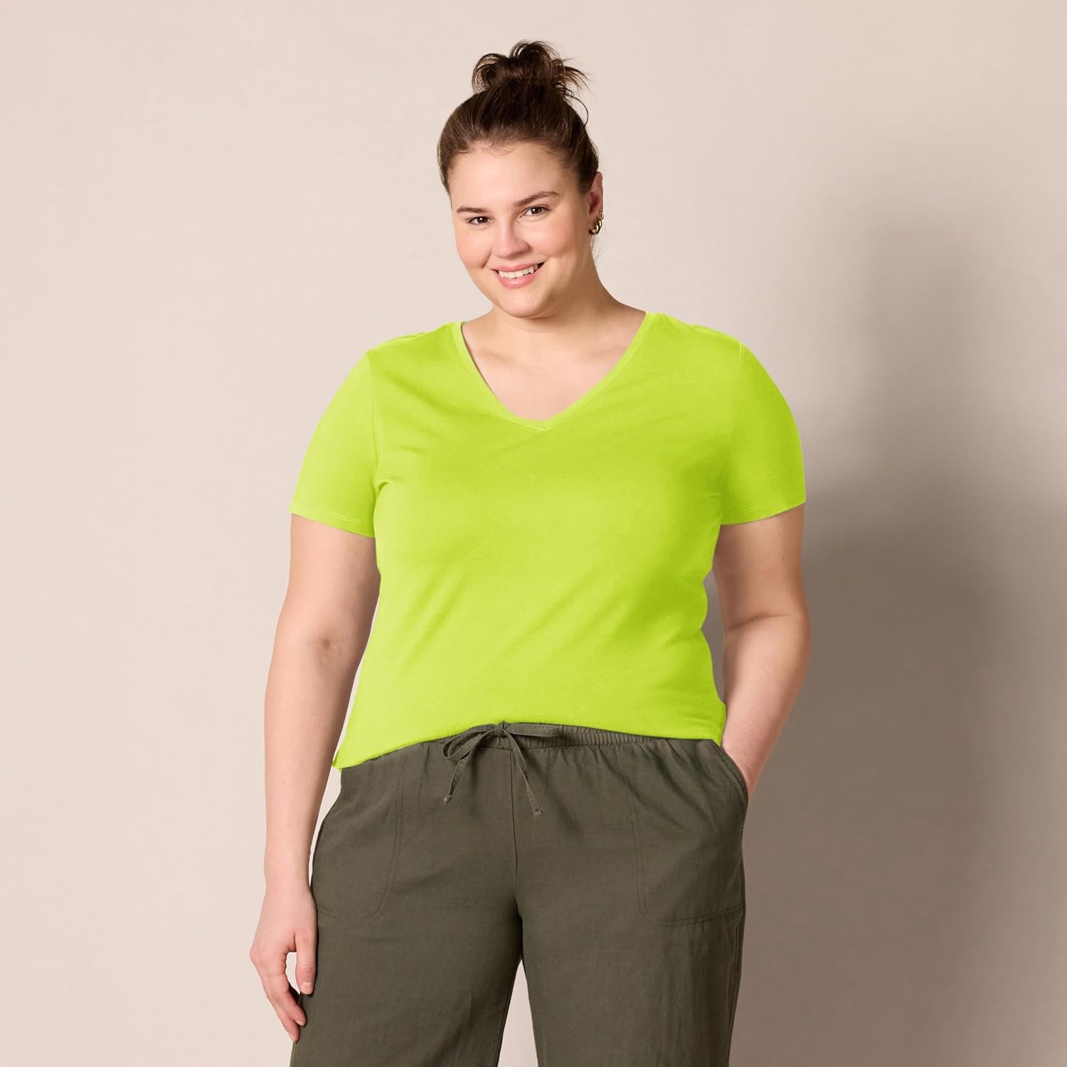 image:imageAmazon Essentials Womens RegularFit ShortSleeve Crewneck TShirt MultipacksLime GreenWhite