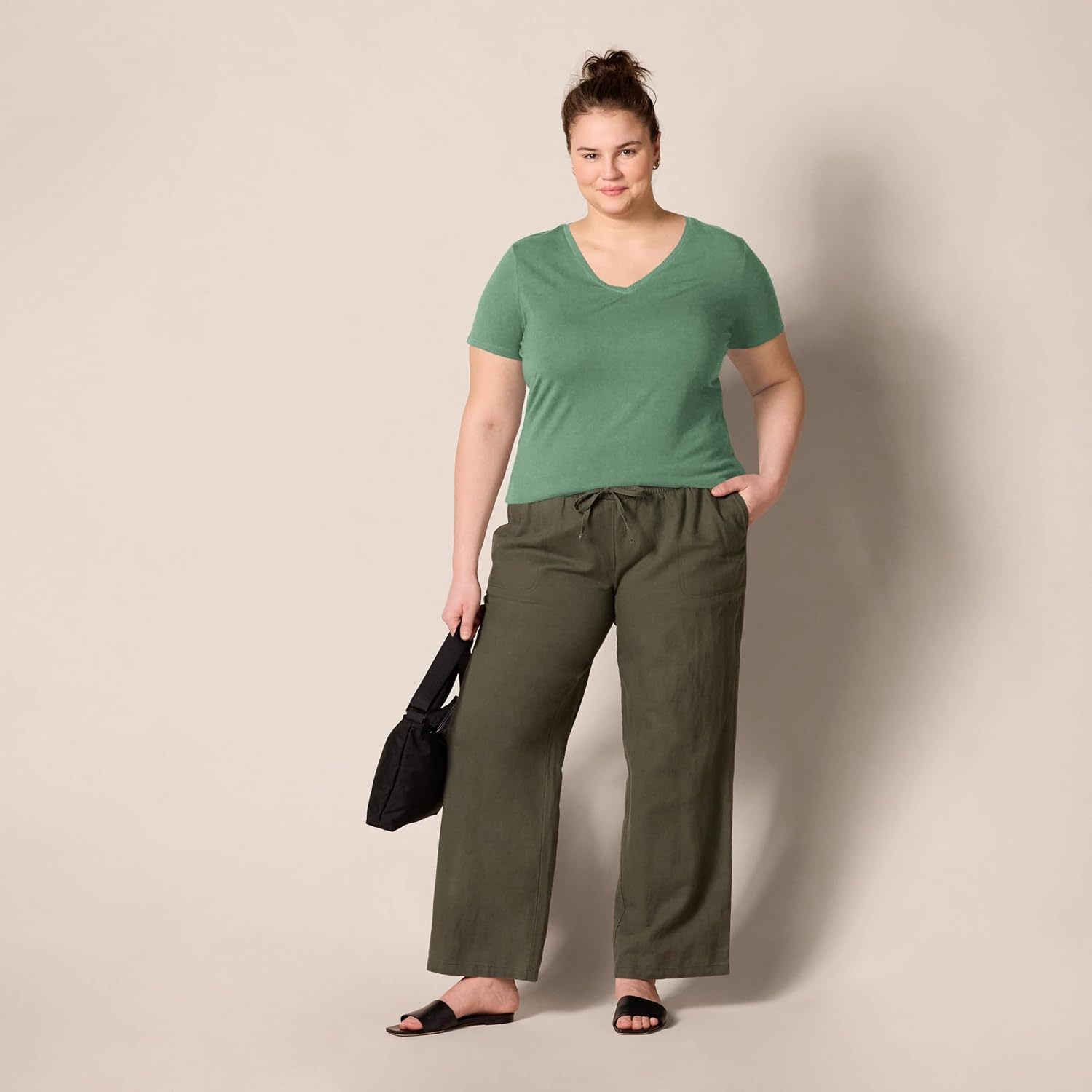 image:imageAmazon Essentials Womens RegularFit ShortSleeve Crewneck TShirt MultipacksSage GreenWhite