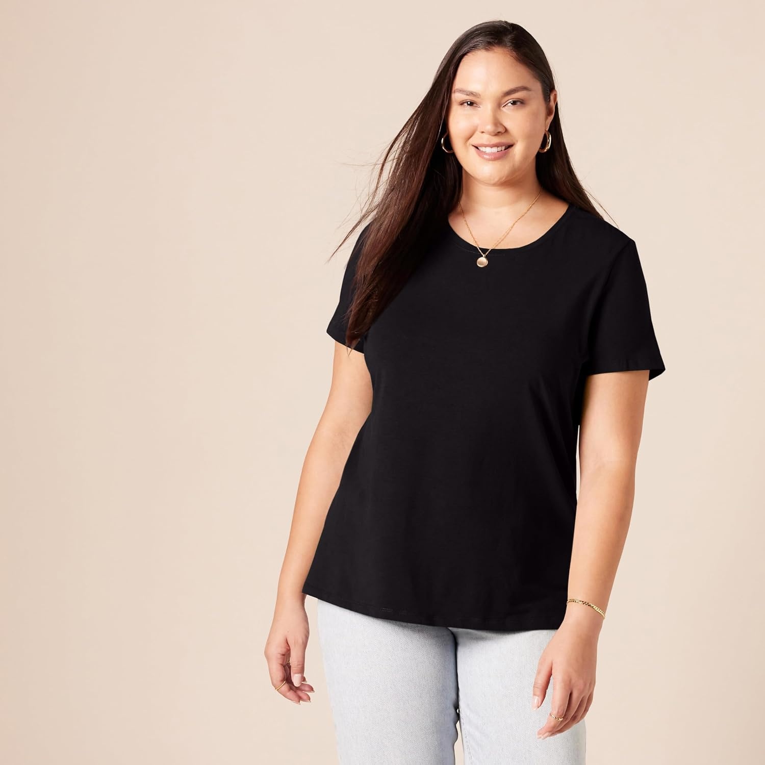 image:imageAmazon Essentials Womens RegularFit ShortSleeve Crewneck TShirt MultipacksWhite Mariner StripeBlack