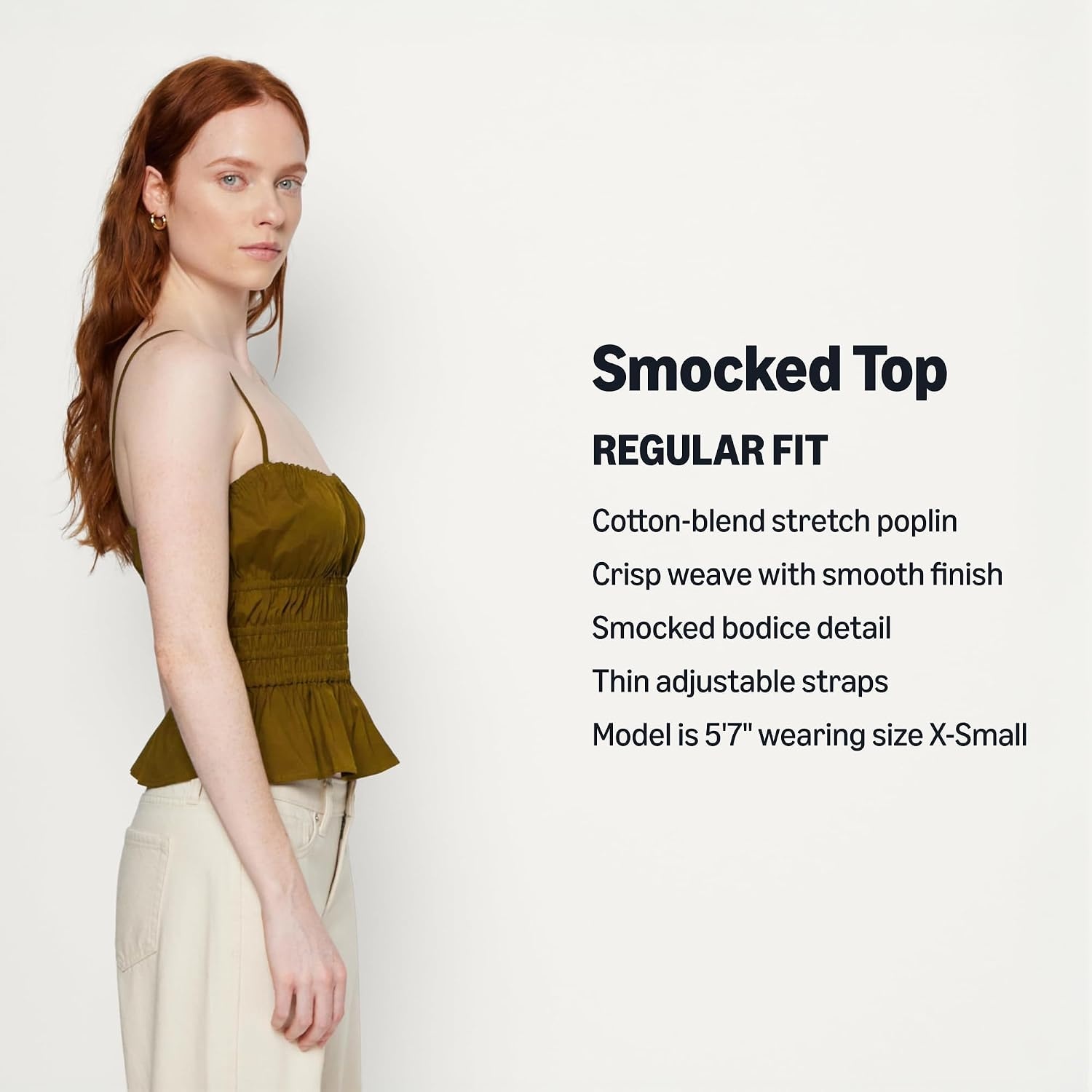 image:imageAmazon Essentials Womens RegularFit Smocked Cotton Stretch Poplin TankDeep Brown
