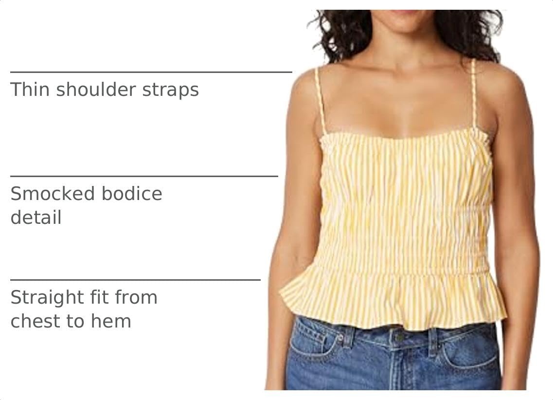 image:imageAmazon Essentials Womens RegularFit Smocked Cotton Stretch Poplin TankGolden Yellow Even Stripe