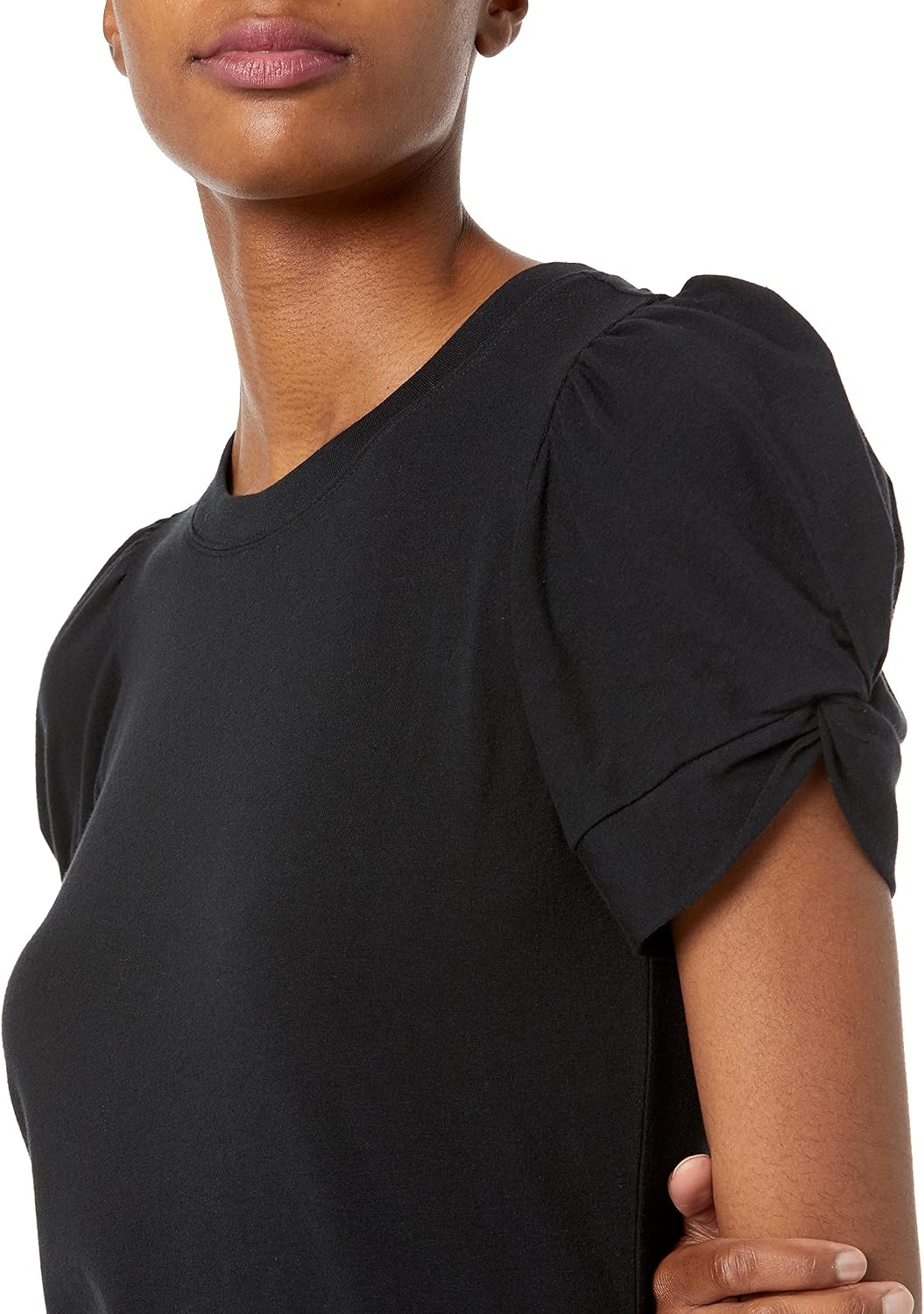 image:imageAmazon Essentials Womens RegularFit Twist Puff Sleeve Crewneck TShirtBlack