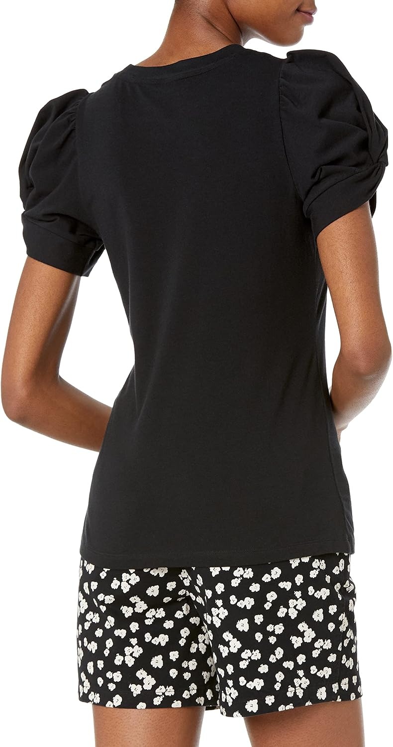 image:imageAmazon Essentials Womens RegularFit Twist Puff Sleeve Crewneck TShirtBlack