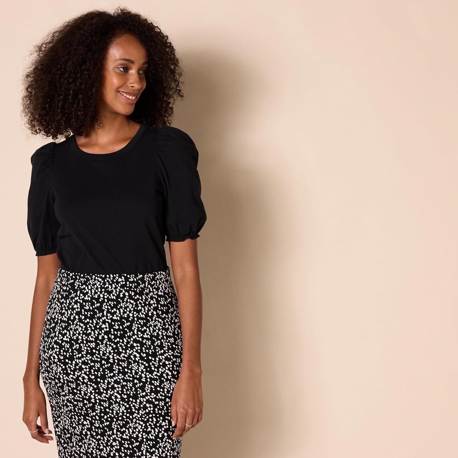 image:imageAmazon Essentials Womens RegularFit Twist Puff Sleeve Crewneck TShirtBlack