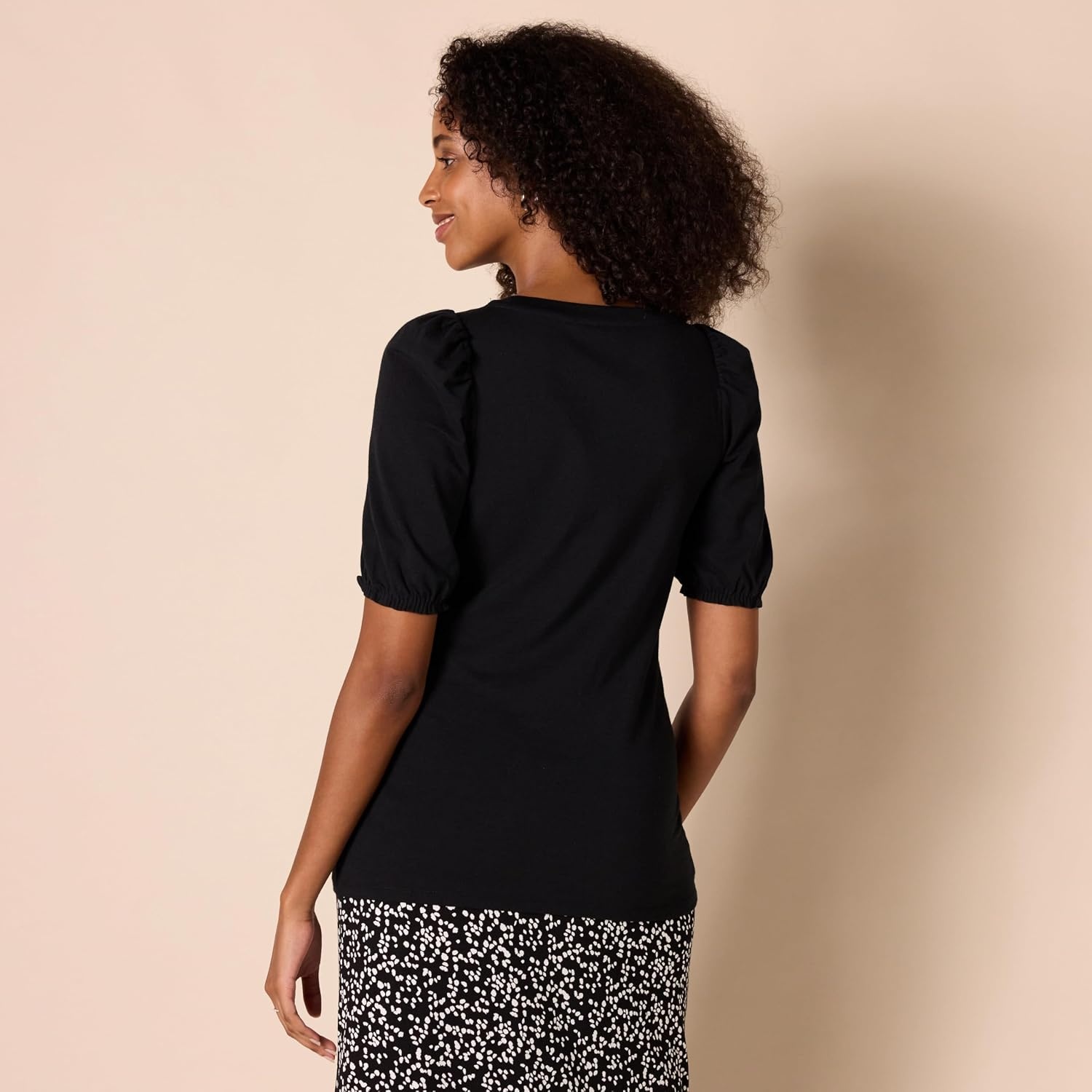 image:imageAmazon Essentials Womens RegularFit Twist Puff Sleeve Crewneck TShirtBlack