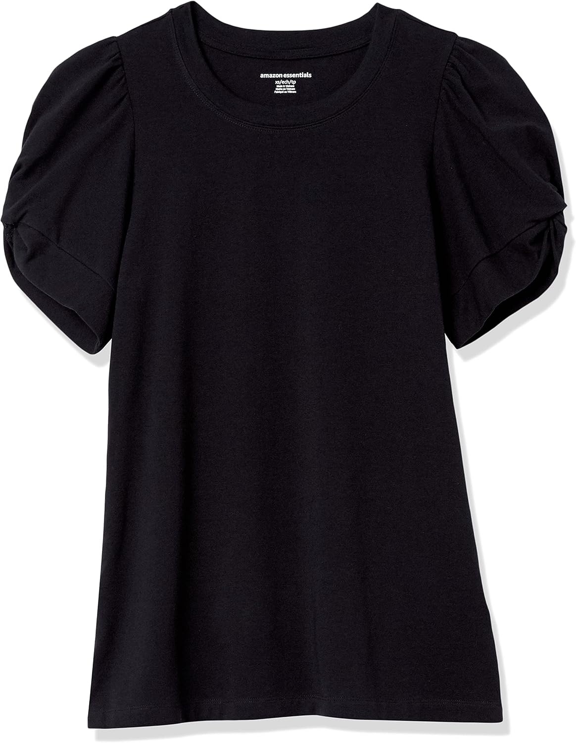 image:imageAmazon Essentials Womens RegularFit Twist Puff Sleeve Crewneck TShirtBlack