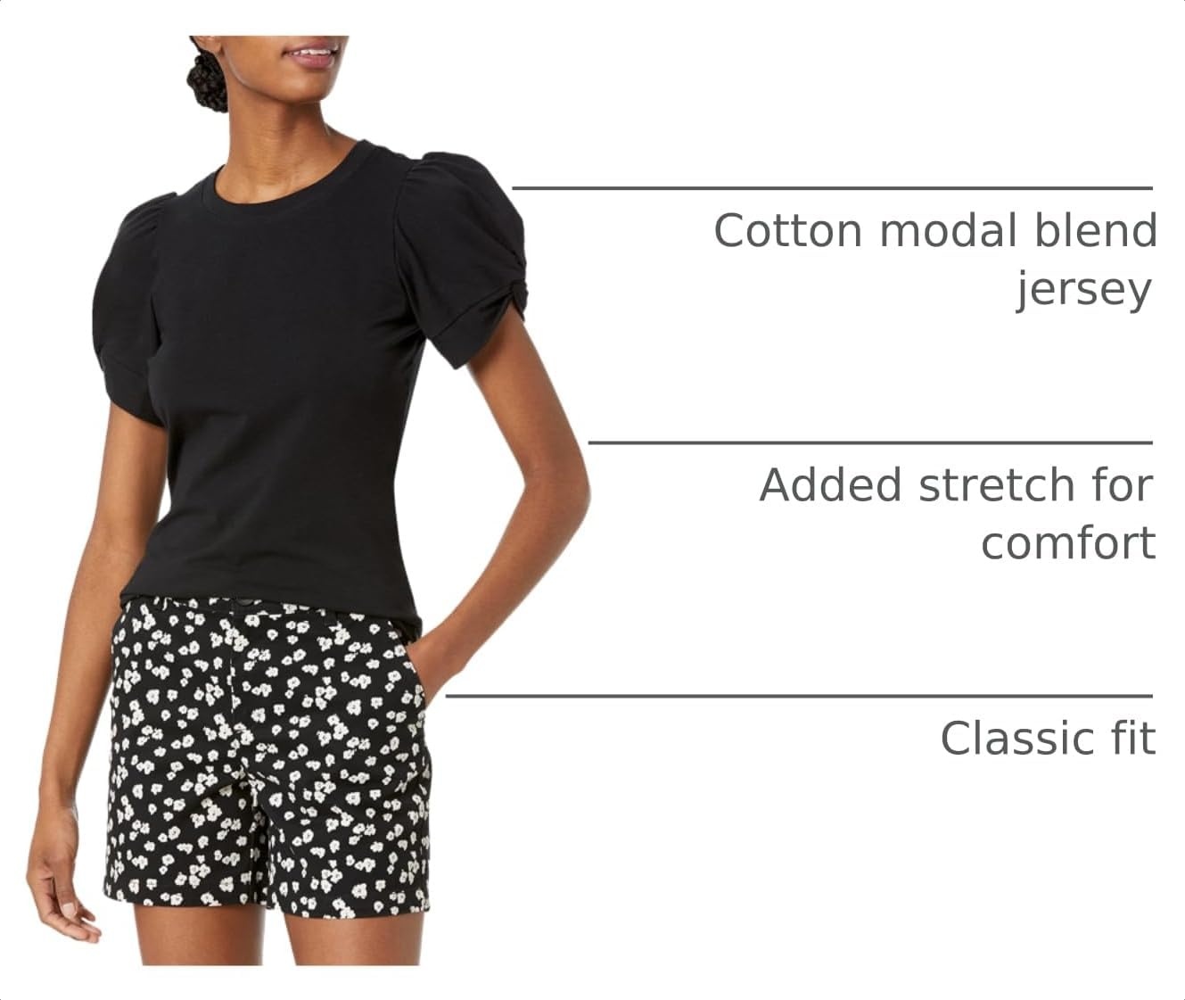 image:imageAmazon Essentials Womens RegularFit Twist Puff Sleeve Crewneck TShirtBlack