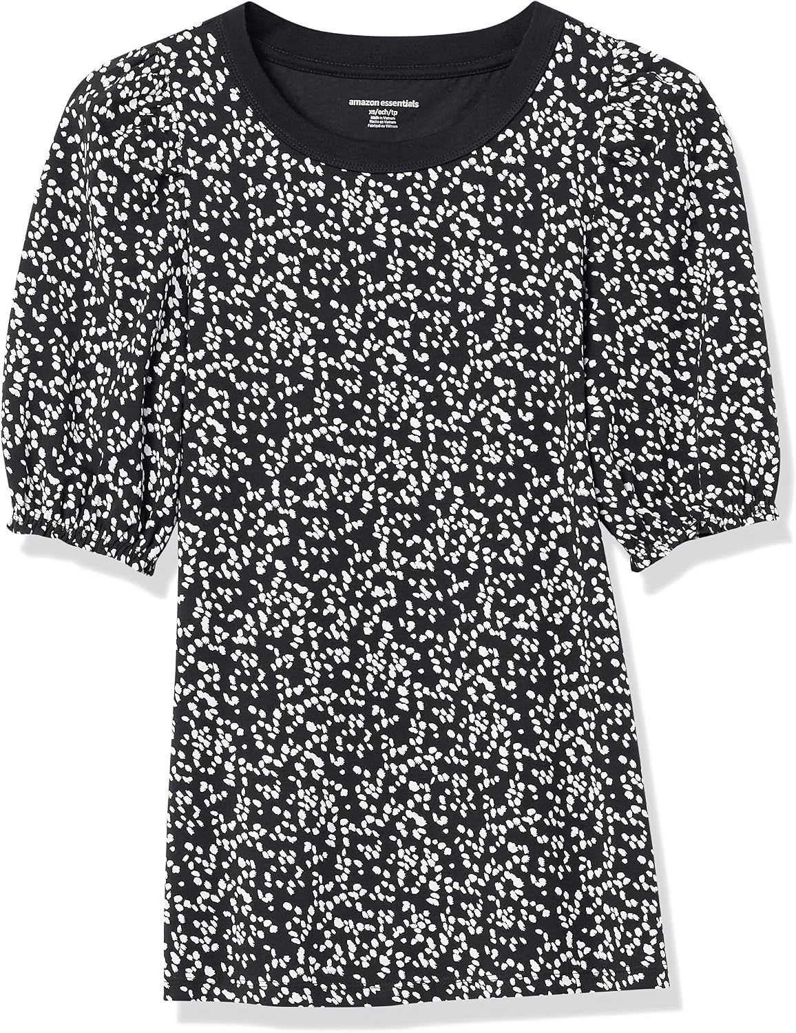 image:imageAmazon Essentials Womens RegularFit Twist Puff Sleeve Crewneck TShirtBlack White Abstract Animal