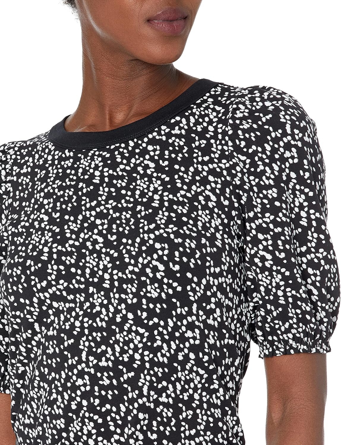 image:imageAmazon Essentials Womens RegularFit Twist Puff Sleeve Crewneck TShirtBlackWhite Abstract Animal
