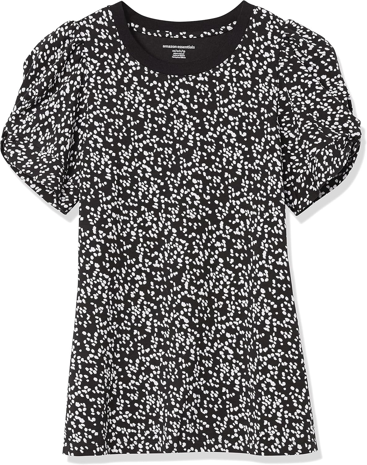 image:imageAmazon Essentials Womens RegularFit Twist Puff Sleeve Crewneck TShirtBlackWhite Abstract Animal