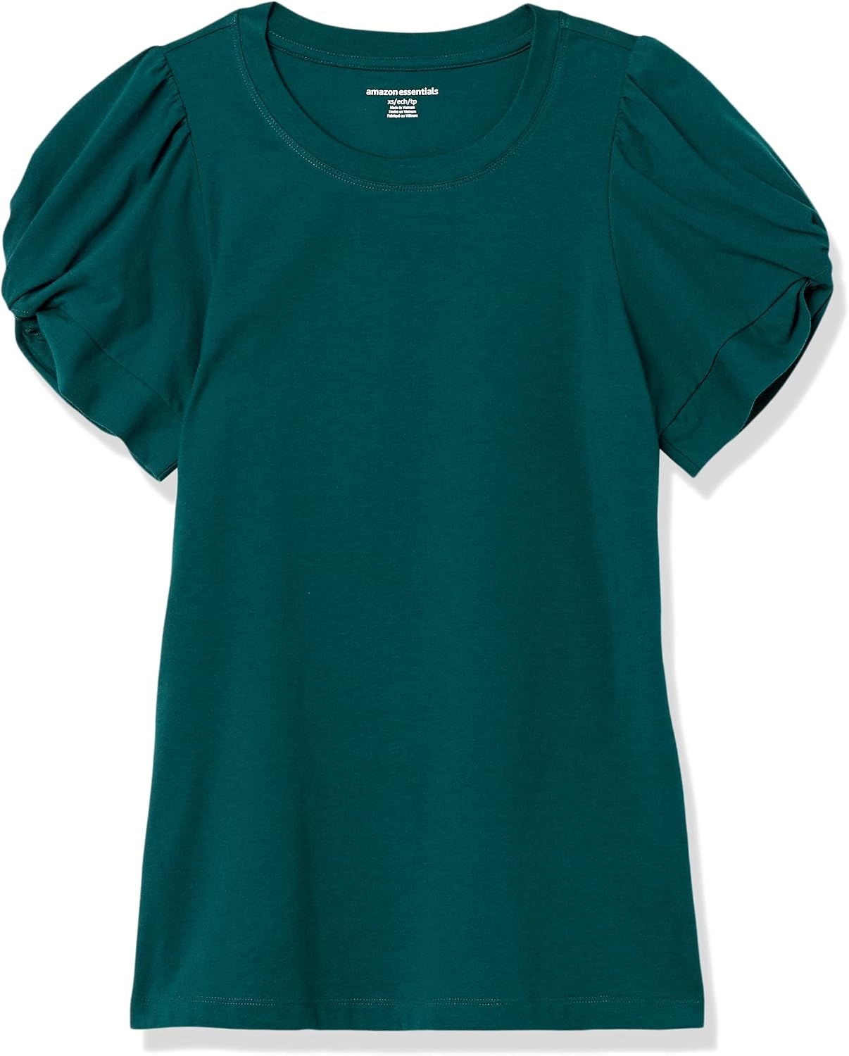 image:imageAmazon Essentials Womens RegularFit Twist Puff Sleeve Crewneck TShirtBotanical Green