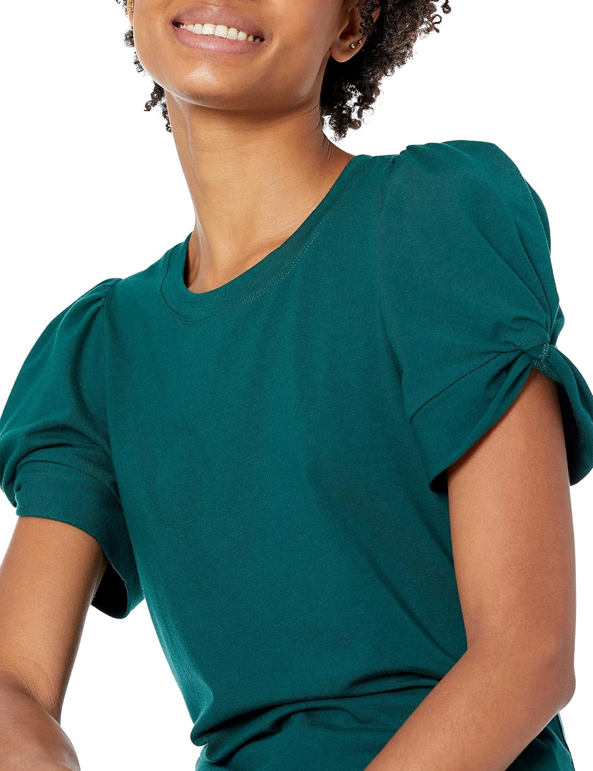 image:imageAmazon Essentials Womens RegularFit Twist Puff Sleeve Crewneck TShirtBotanical Green