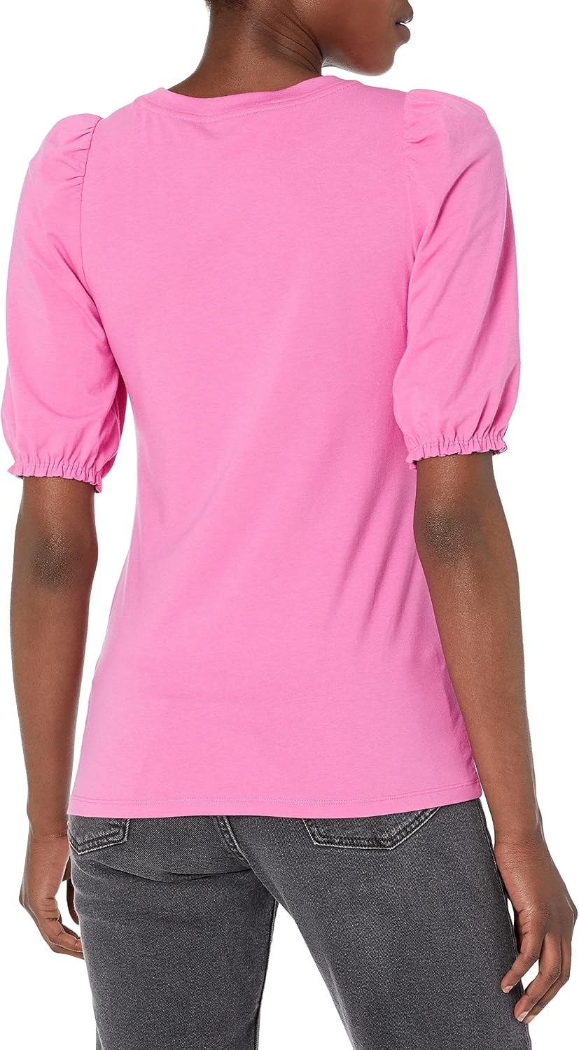 image:imageAmazon Essentials Womens RegularFit Twist Puff Sleeve Crewneck TShirtBright Pink