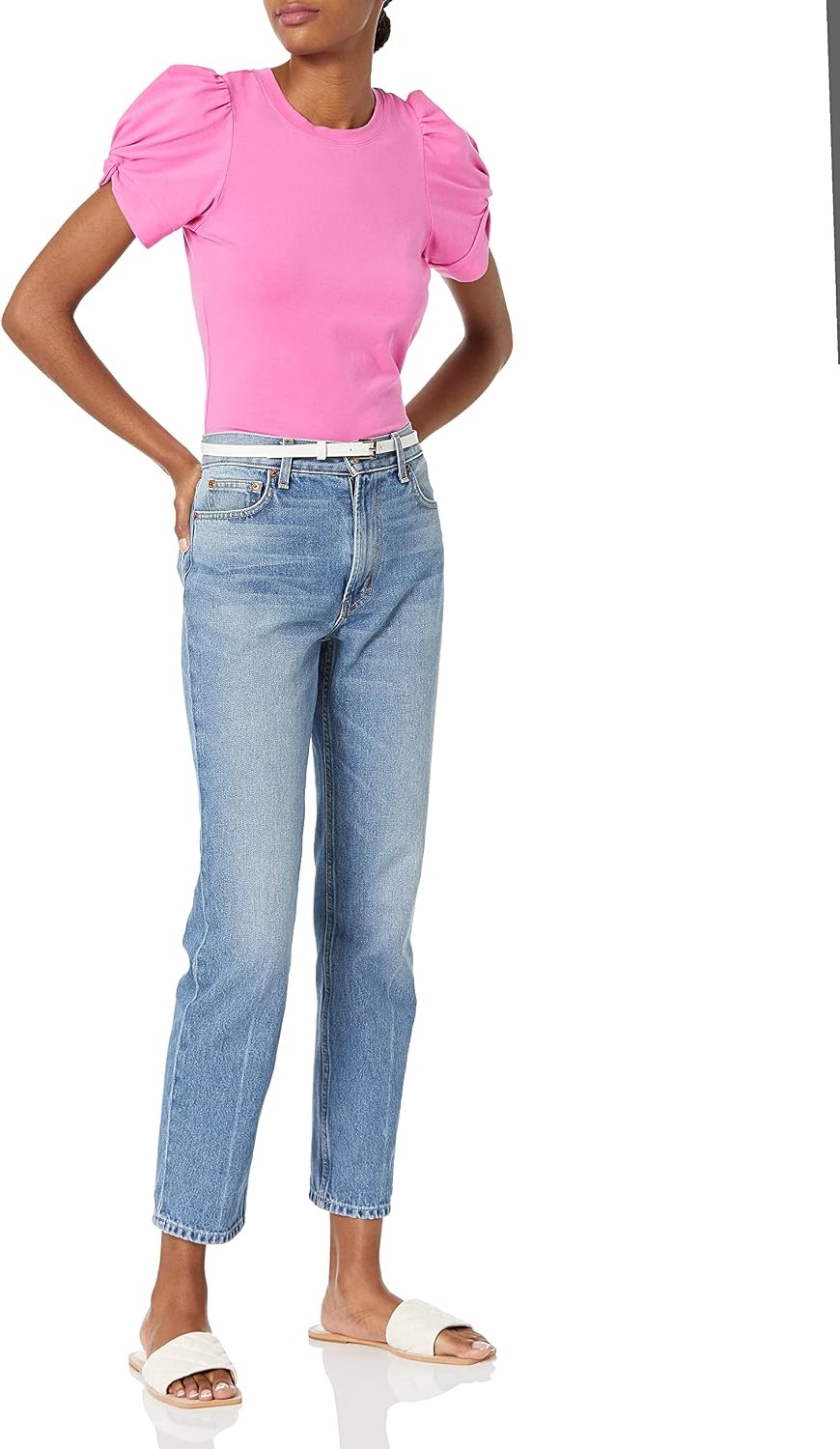 image:imageAmazon Essentials Womens RegularFit Twist Puff Sleeve Crewneck TShirtBright Pink