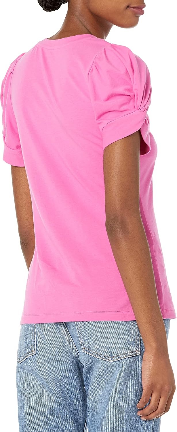 image:imageAmazon Essentials Womens RegularFit Twist Puff Sleeve Crewneck TShirtBright Pink
