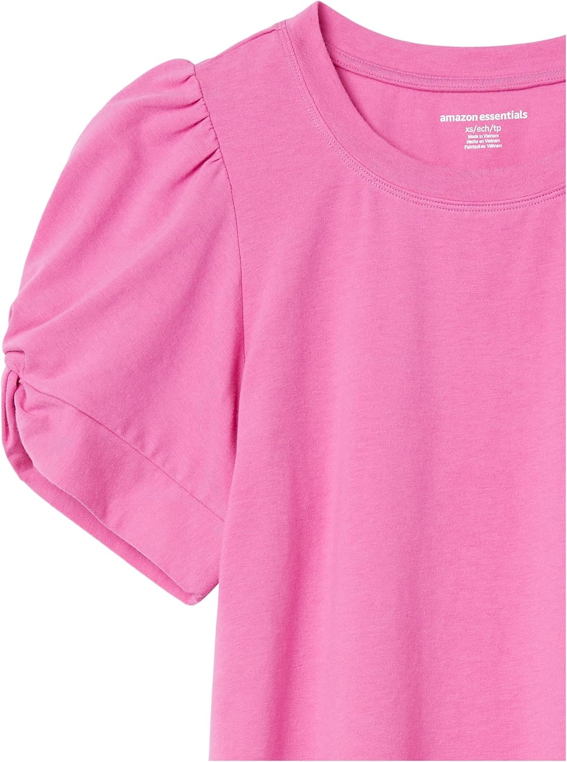image:imageAmazon Essentials Womens RegularFit Twist Puff Sleeve Crewneck TShirtBright Pink